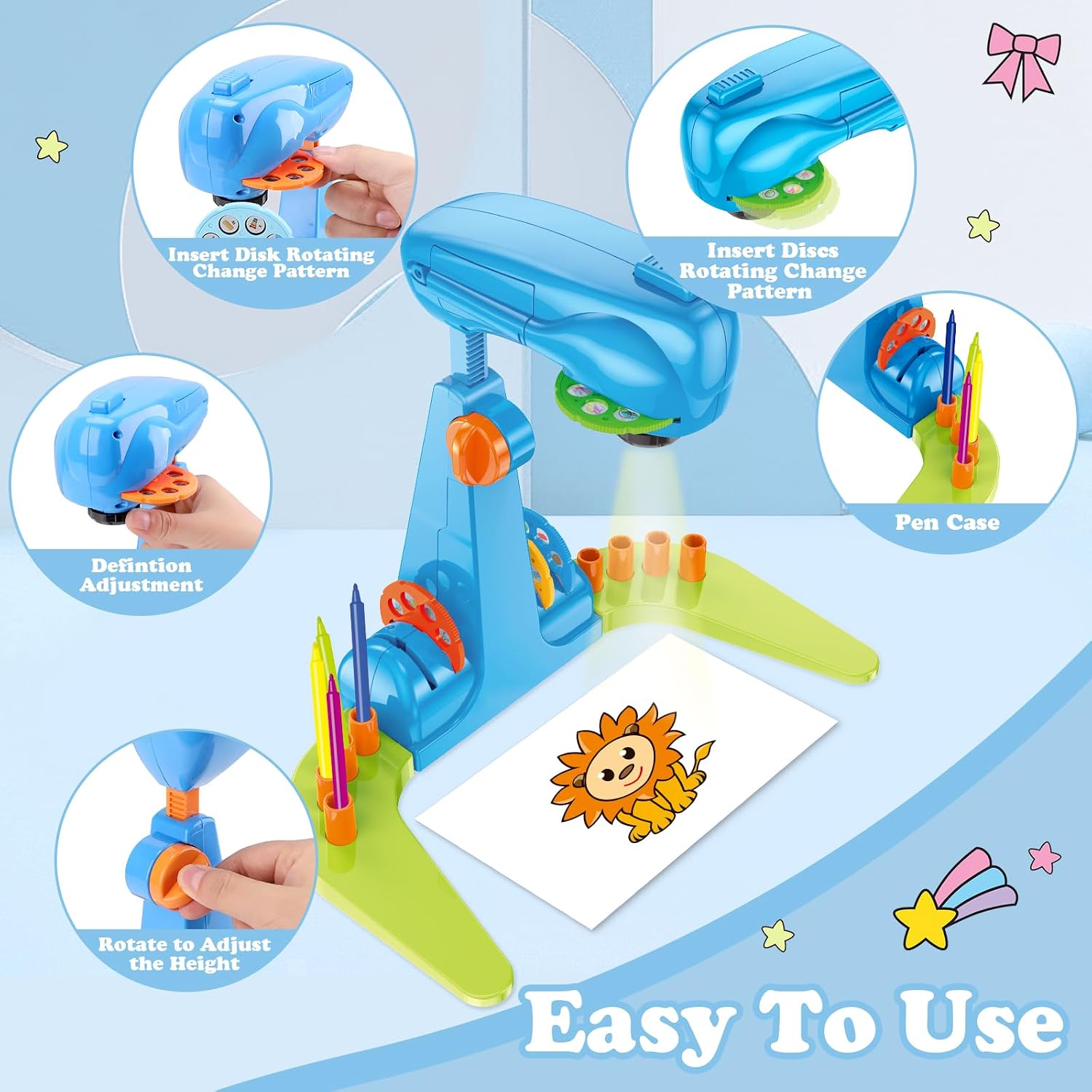 Drawing Projector for Kids, Art and Craft Kit, Toys for Boys Aged 3+, Drawing Supplies, Including Colored Pencils, Crayons, Coloring Books, Gift for 3+ Year Old Boys (Blue) image 3