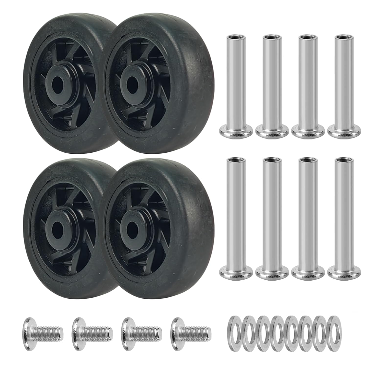 行李箱 車輪 交換キット 4個セット 50mm 静音キャスター 自分で交換できる 修理用 替え脚輪 スーツケース キャリーバッグ対応 ブラック