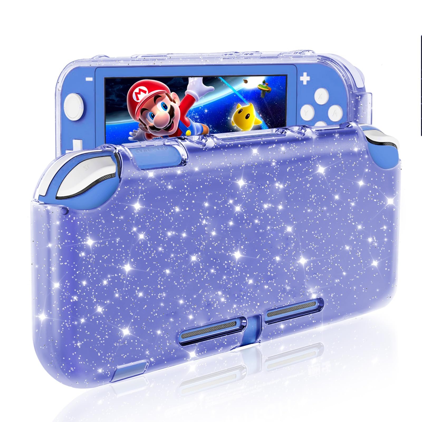 DLseego Purple Glitter Protective Case for Switch Lite, Bling Clear Crystal Soft TPU Cover with Shock-Absorption and Anti-Scratch Design, Cute Sparkle Shining Skin for Switch 2019 Version