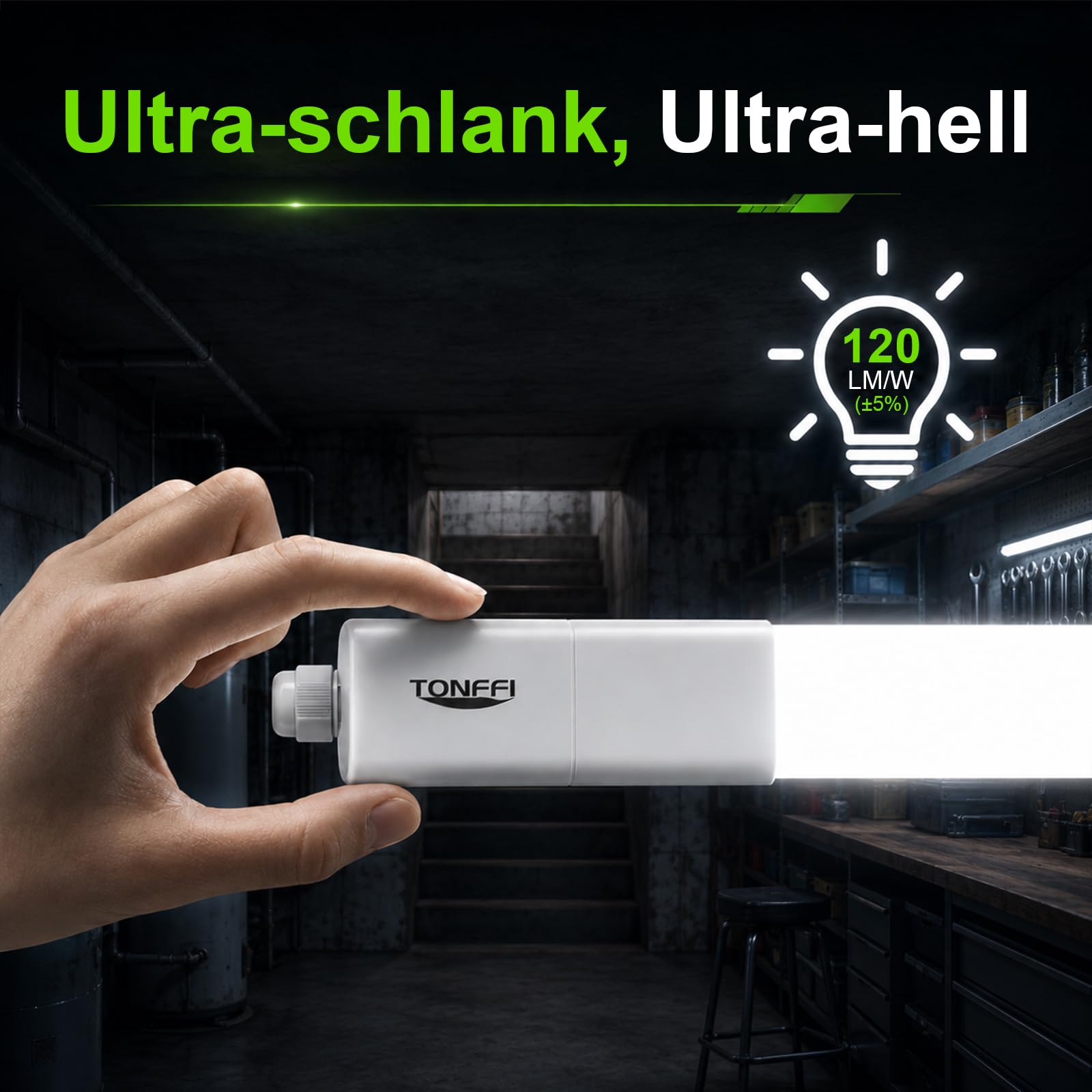 TONFFI LED Feuchtraumleuchte 150cm, 60W 7000LM IP65 Feuchtraumlampe, 6000K Kaltweiß Röhre Deckenleuchte, Wannenleuchte Verbindbare für Garage Werkstatt Keller Bad Büro Feuchtraum