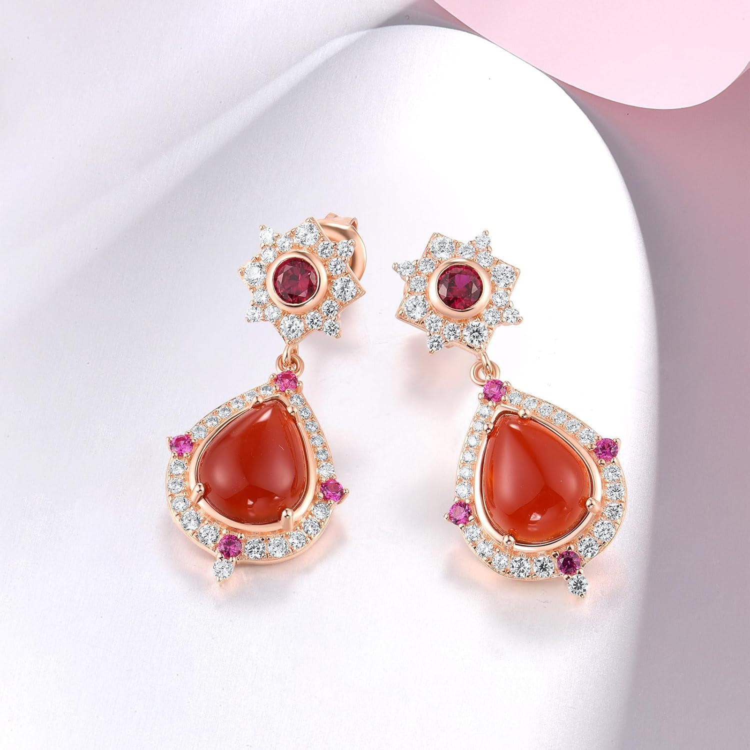 Santuzza 925 Sterling Silver Shape Dyed Agate Earrings Nano Cubic Zirconia Stud Earrings for Women - Image 3