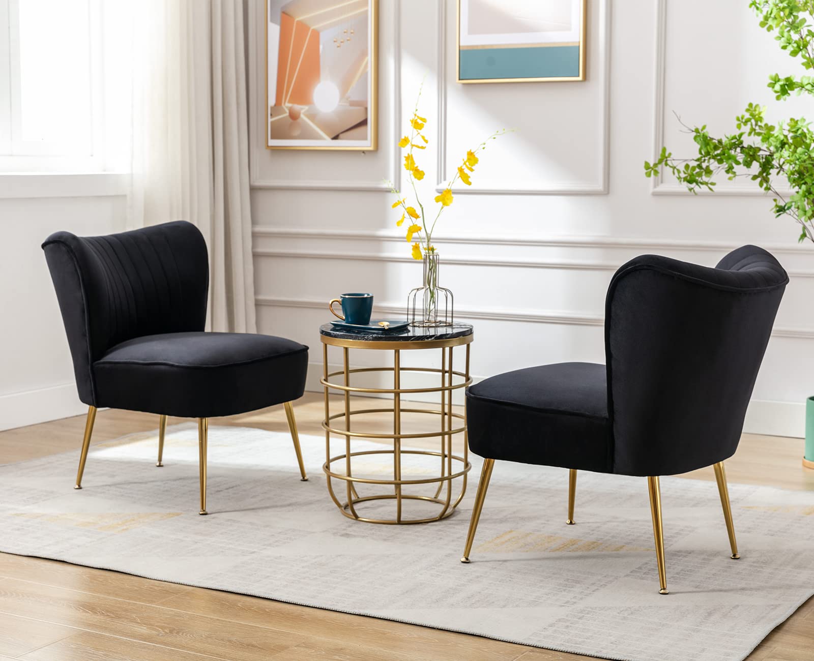 chairus Fauteuil Salon Velours Chaise Rembourrée Pieds Doré, Noir | Canapé 1 Place Fauteuil Scandinave Dossier Comfortable Siège Épais Pieds Métal pour Chambre Salon Appartement