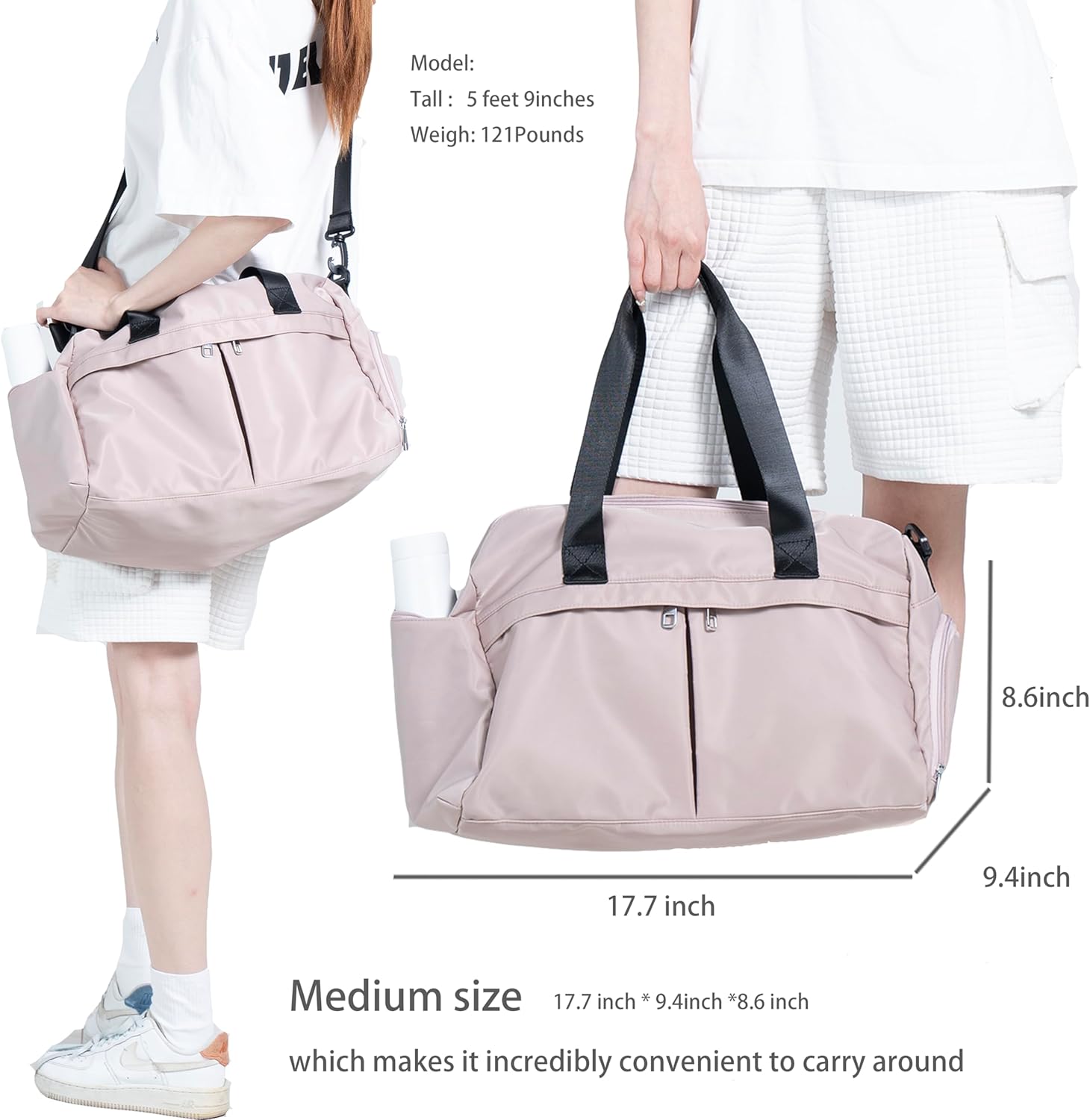 Gym Bag 3.0 Durable Designed Duffel Bag with Shoe Compartment Including 2 Detachable Wet-Compartment WoMen & Men (Peatel pink)