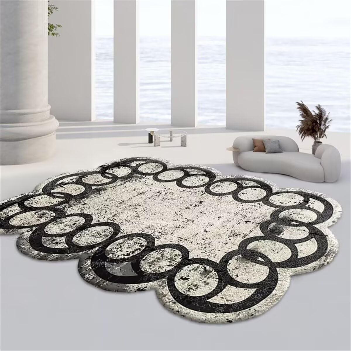 Tapis de jeu bébé rond au motif imprimé moderne et gris 200x260