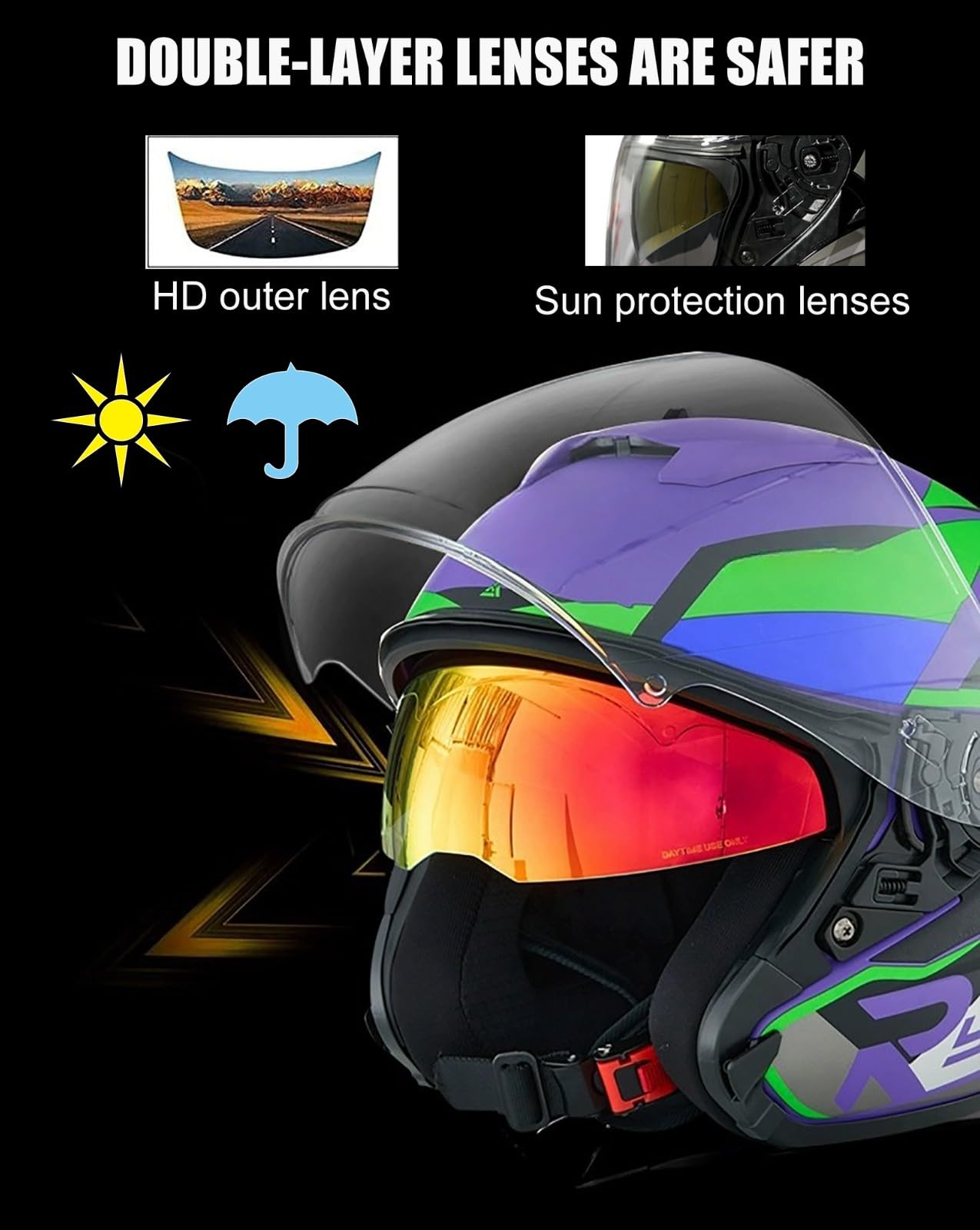 Kaski motocyklowe dla dorosłych, otwarty kask motocyklowy z podwójnym wizjerem, unisex, do jazdy po mieście