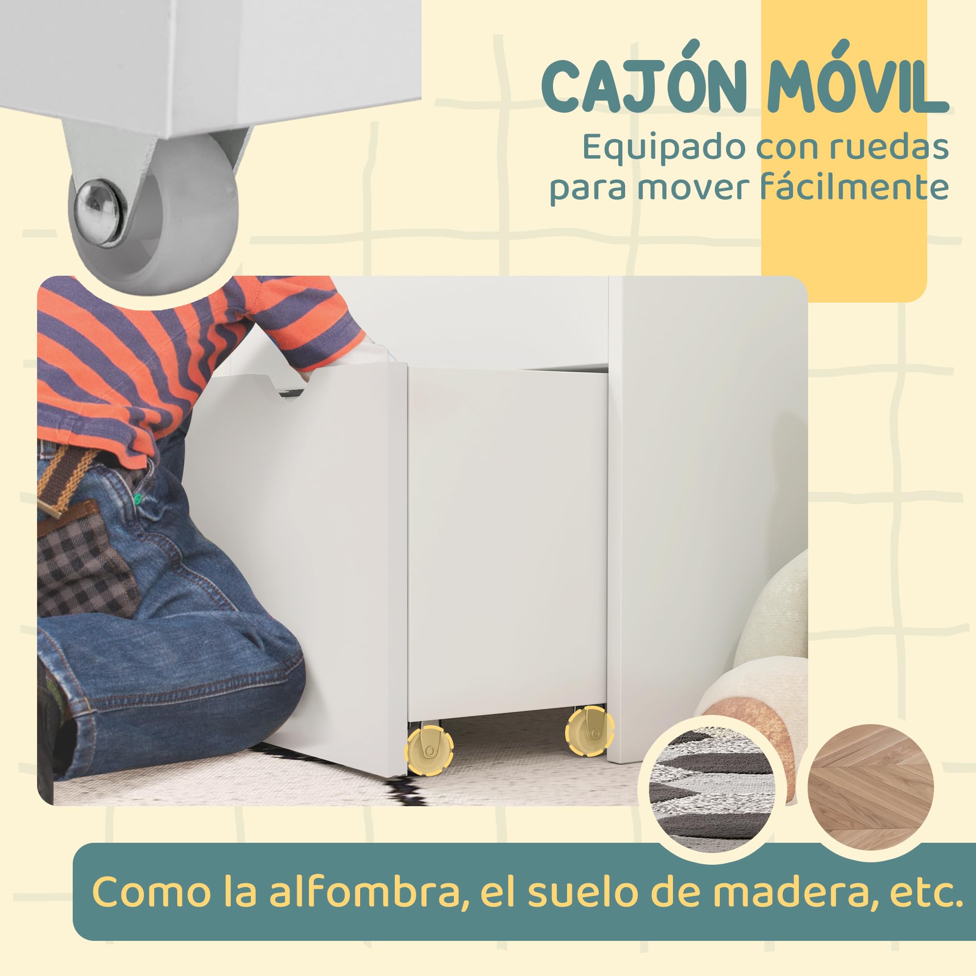 AIYAPLAY Estantería de Juguetes con 3 Compartimentos, Librería Infantil, Caja de Juguetes Móvil, Cajón con Ruedas, Multifuncioanl, para Dormitorio, Guardería, Sala de Juegos, Blanco