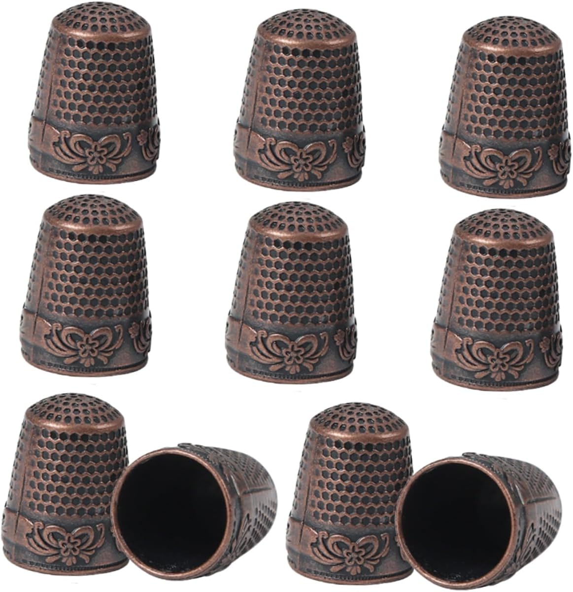HAPINARY 10pcs Vintage Copper Quilting Thimbles Portable Finger Protectors for Hand Sewing Embroidery Durable DIY Thimble for Beginners and Red Antique Finish
