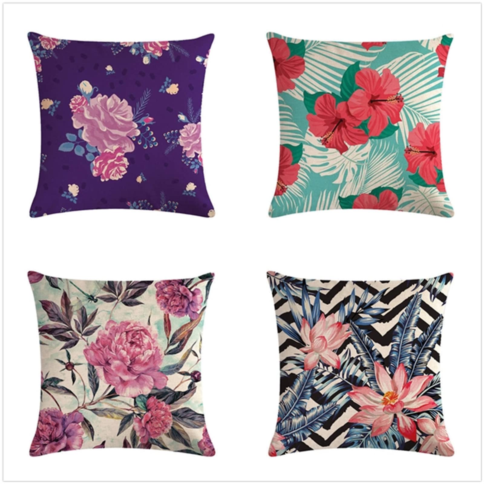 Set di 4 Federe Cuscini Divano Poliestere Biancheria Peluche Corto Gettare Impermeabili Decorativo Caso Federa per Cuscino Divano Auto Esterno Giardino Home Decor （65x65cm/Disegnare Fiori）