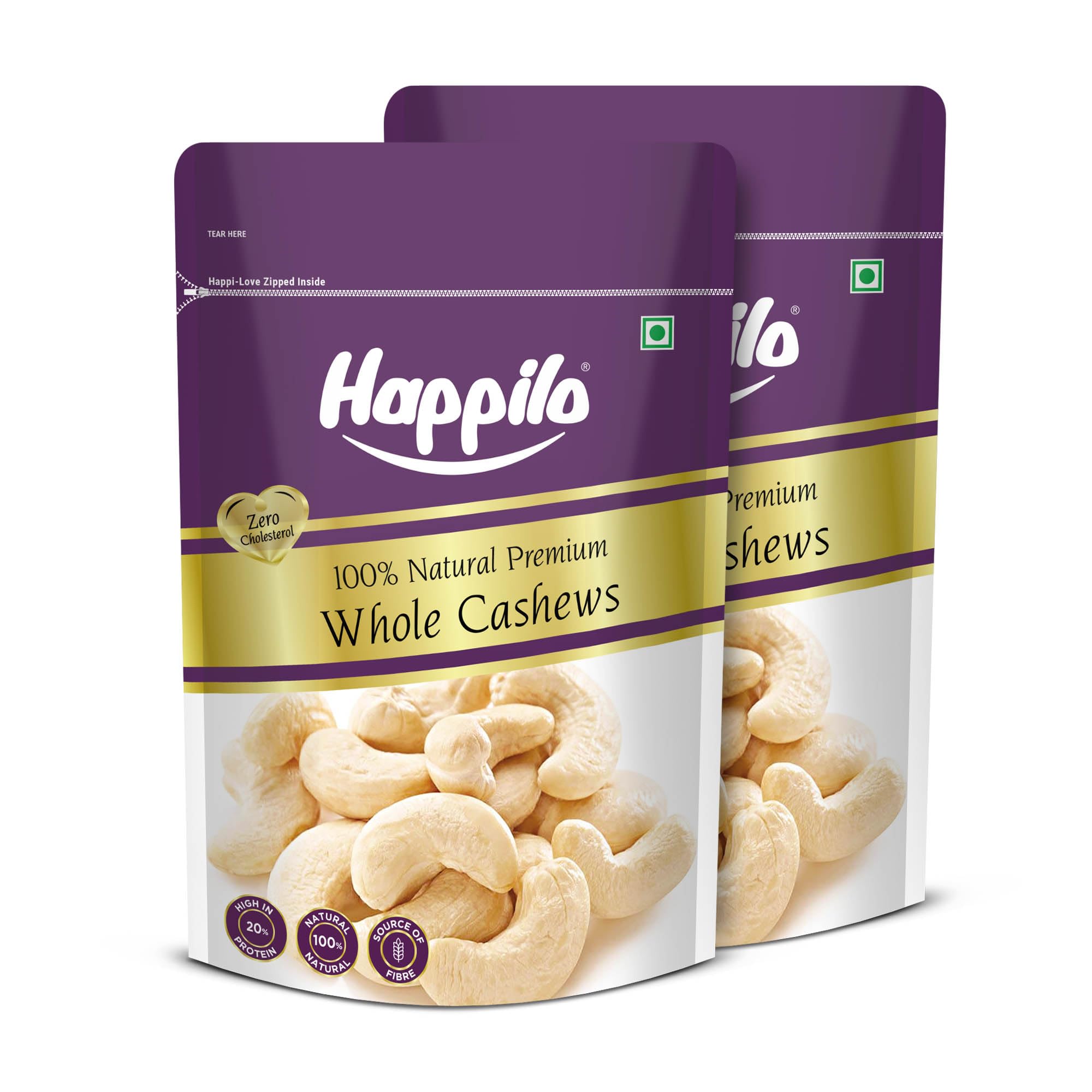 Happilo 100% Natural Premium Whole Cashews, 200 g (Pack of 2) - Image 1
