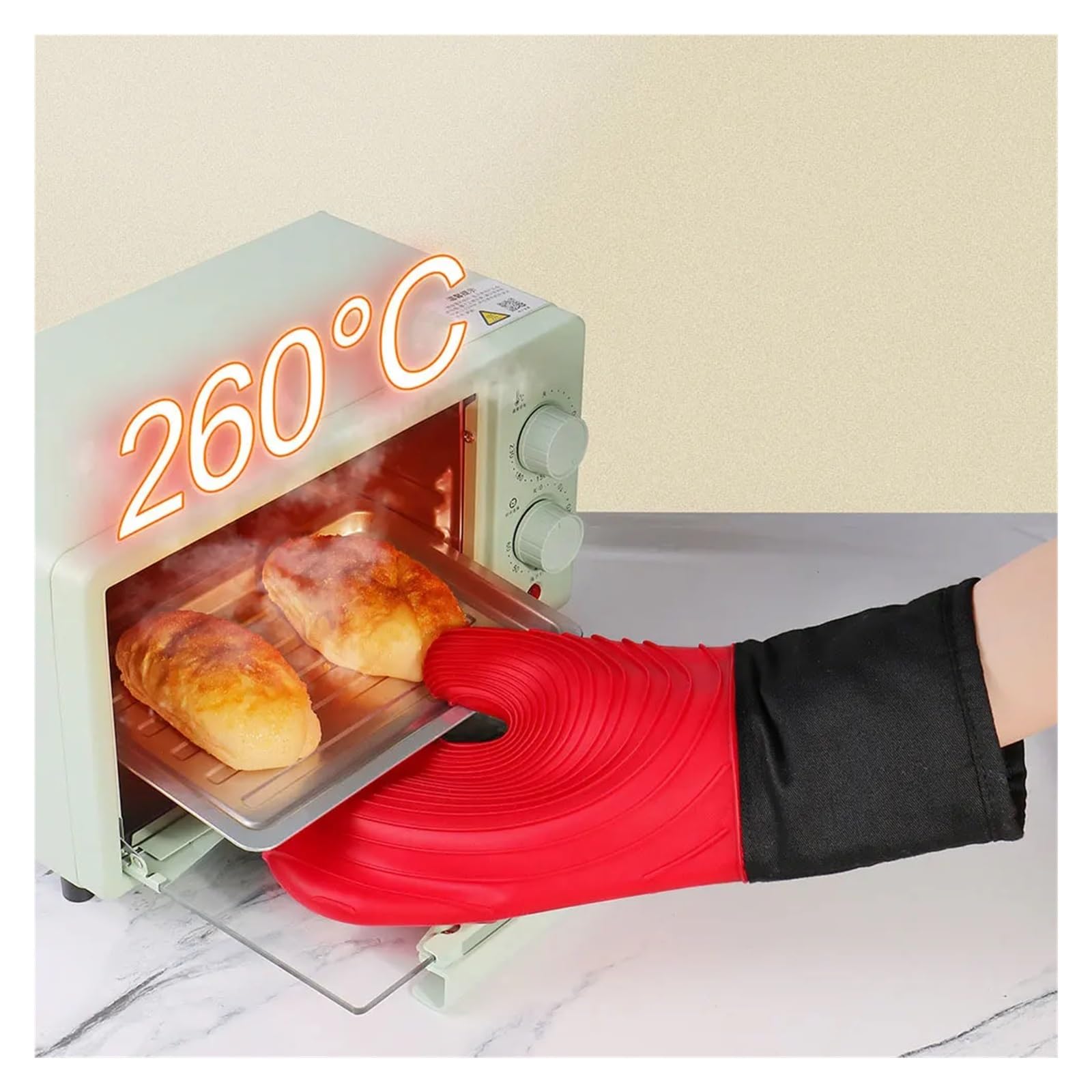 MRKU Gants de Cuisine en Silicone Souple, Extra Longs et résistants à la Chaleur, Parfaits pour Le Four et Les grillades.