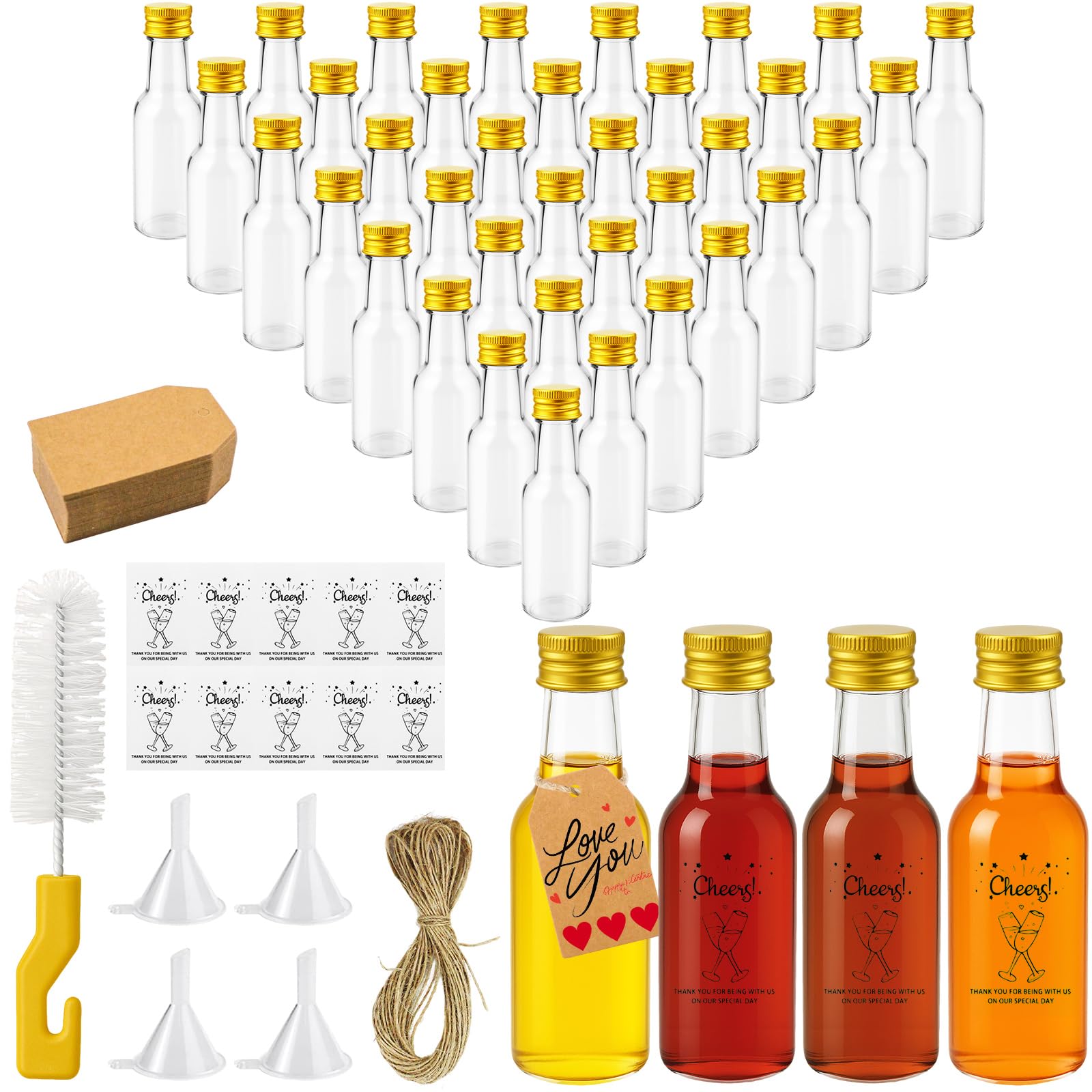24 stuks 100 ml mini likeurflessen, jeneverflessen, kleine flessen om te vullen, mini-flessen, shotflessen, herbruikbare kunststof voor liqueur wijn, whisky, gember, shots, sap, olie Kerstmis