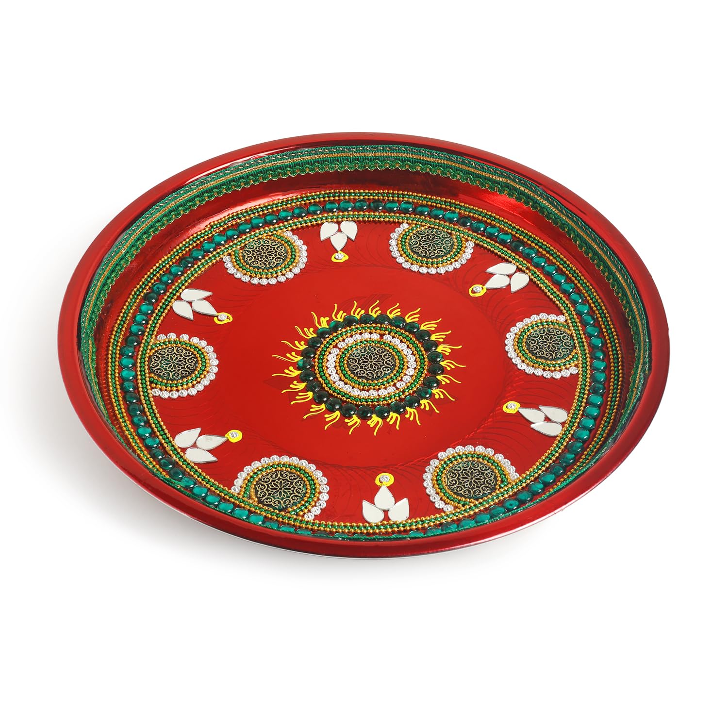 ARTISENIA Karwachauth Indian Traditional Decorative Pooja thali Beautiful Ethnic Gift Kalash & Channi Diwali Indian Handicraft karwa chauth channi REDPooja Thali Set (12 inches)
