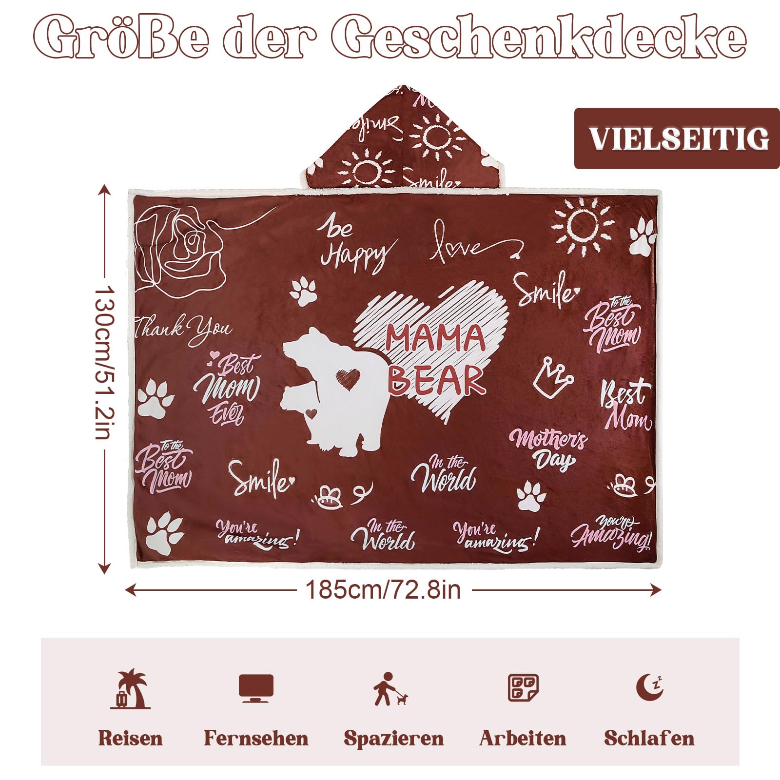 pewjury Regalo per donne, coperta portatile, coperta per divano, coperta per abbraccio, coperta con maniche, per donna, mamma, idea regalo (rosso, 130 x 185 cm)