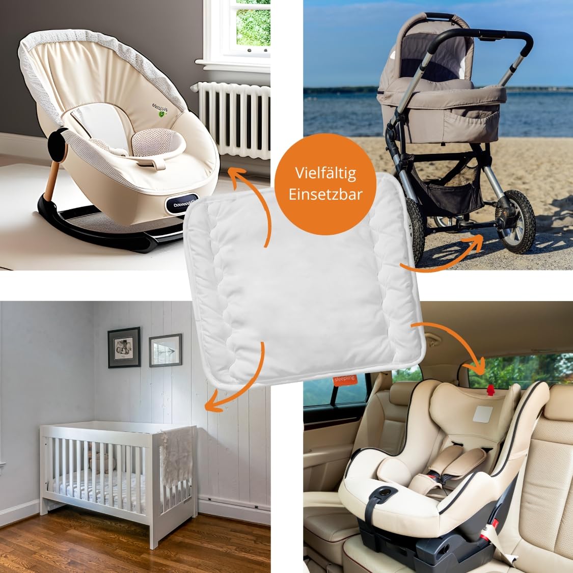 sleepling 196277 baby set per lettino bimbo composto da piumino per tutto l'anno 80 x 80 cm e cuscino piatto 35 x 40 cm, 100% microfibra, anallergico, bianco