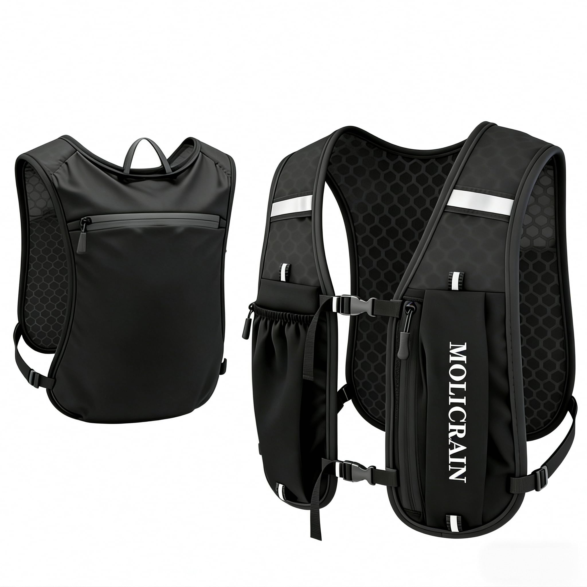 MOLICRAIN Running Hydration Vest Backpack, Lightweight & Breathable Running Vest Phone Holder for Women Men, 5L Hydration Pack for TrailRunning Hiking Cycling Marathon(Black)