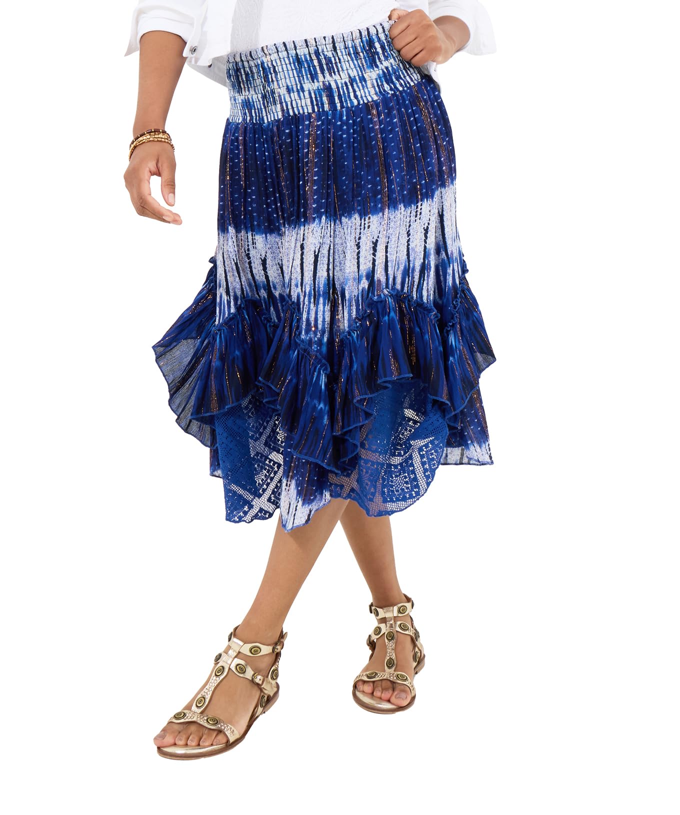 Joe Browns Women's Fashion Summery Tie-Dye Knee-Length Skirt, Regular Fit, Blue, UK 8