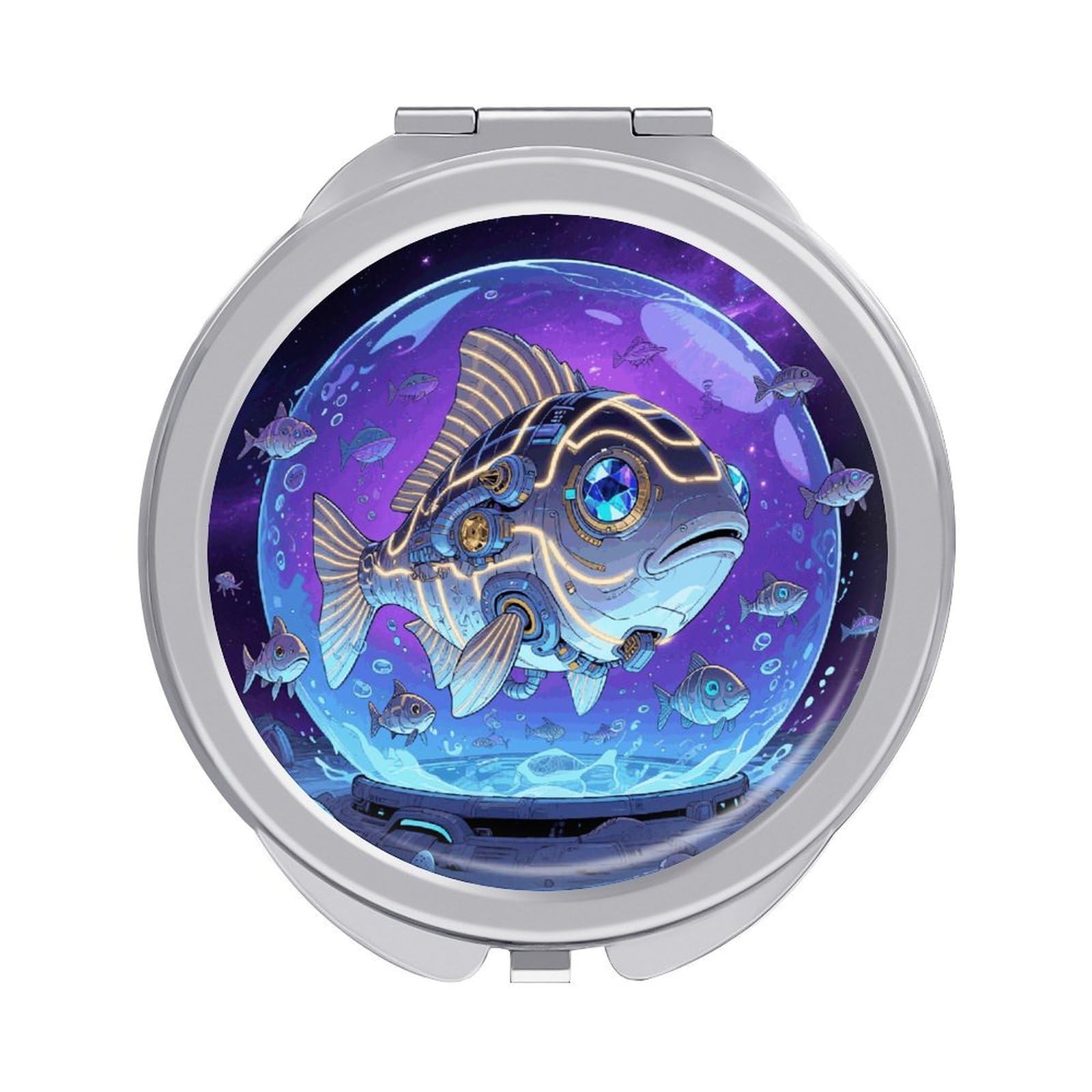 VstaDank Fish Travel Makeup Mirror 2 X /1 X Magnifying Mini Vintage Pocket Mirror for Purse Small Portable Folding Small Round Mirrors Portable Vanity Mirrors for Women