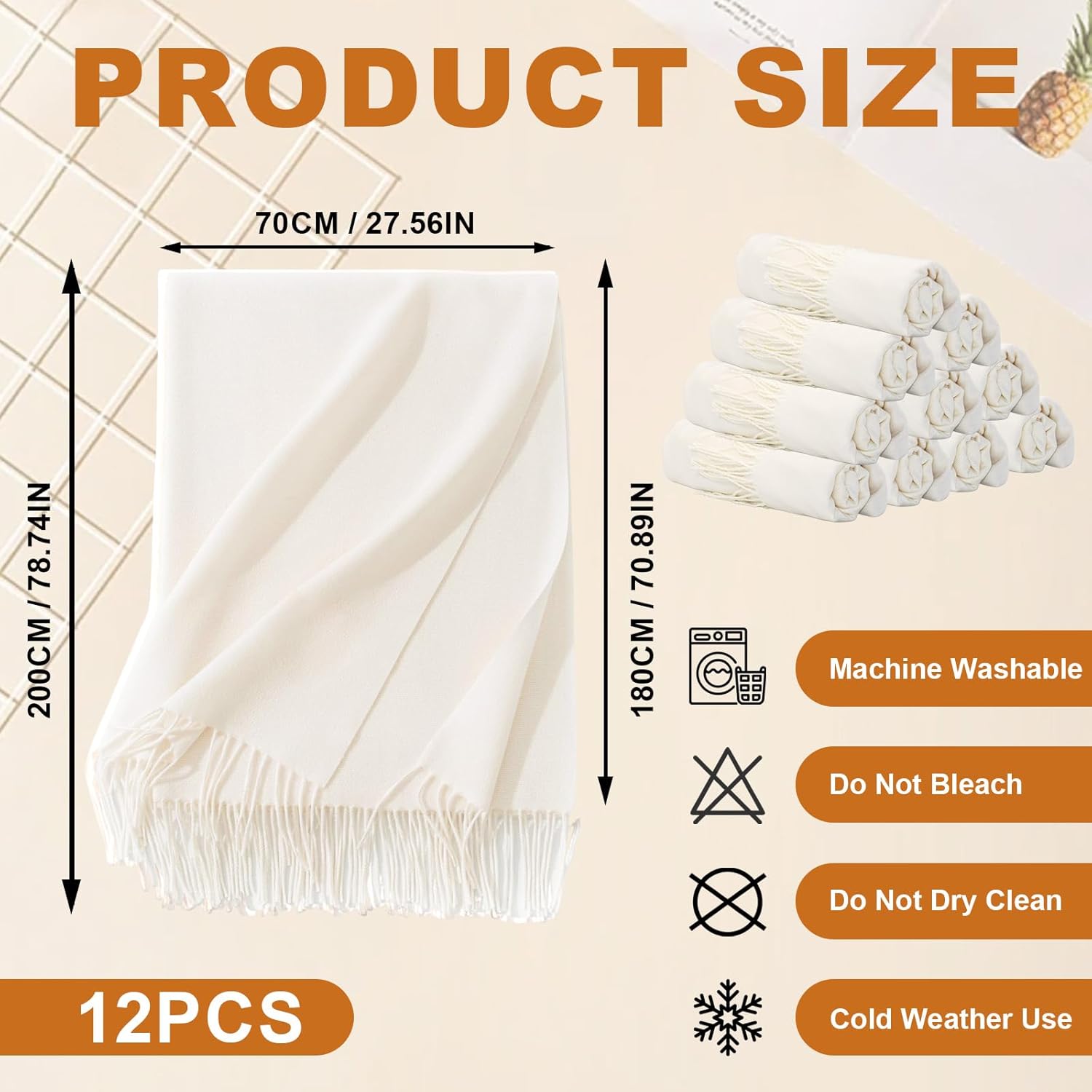 12pcs Wedding Shawls with Fringes Bulk Wedding Scarf Shawl for Guests Wedding Favor Bridal Shawls Gift Outdoor