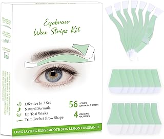 Eyebrow Wax Strips - 56 Strip Eyebrow & Upper Lip Hair Remover with 4 Soothing Wipes | Natural Beeswax Formula | Painless at Home Hair Removal for Women & Sensitive Skin | Lasts 6 Weeks