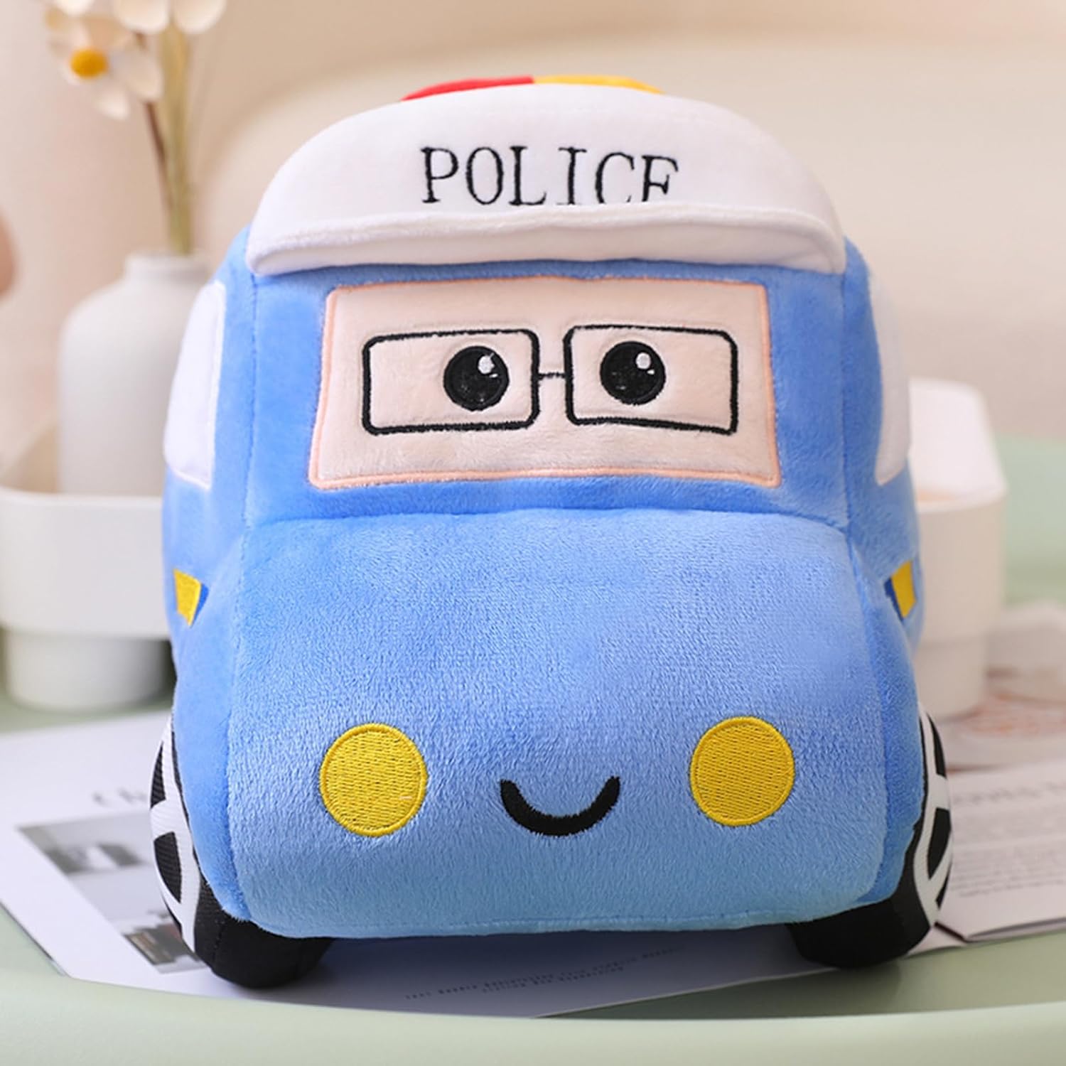 3D Cartoon Police Car Throw Pillow Hugging Plush Stuffed Animal Toys Pillow Sofa Decor Police Car Gift for Kids Or Lovers