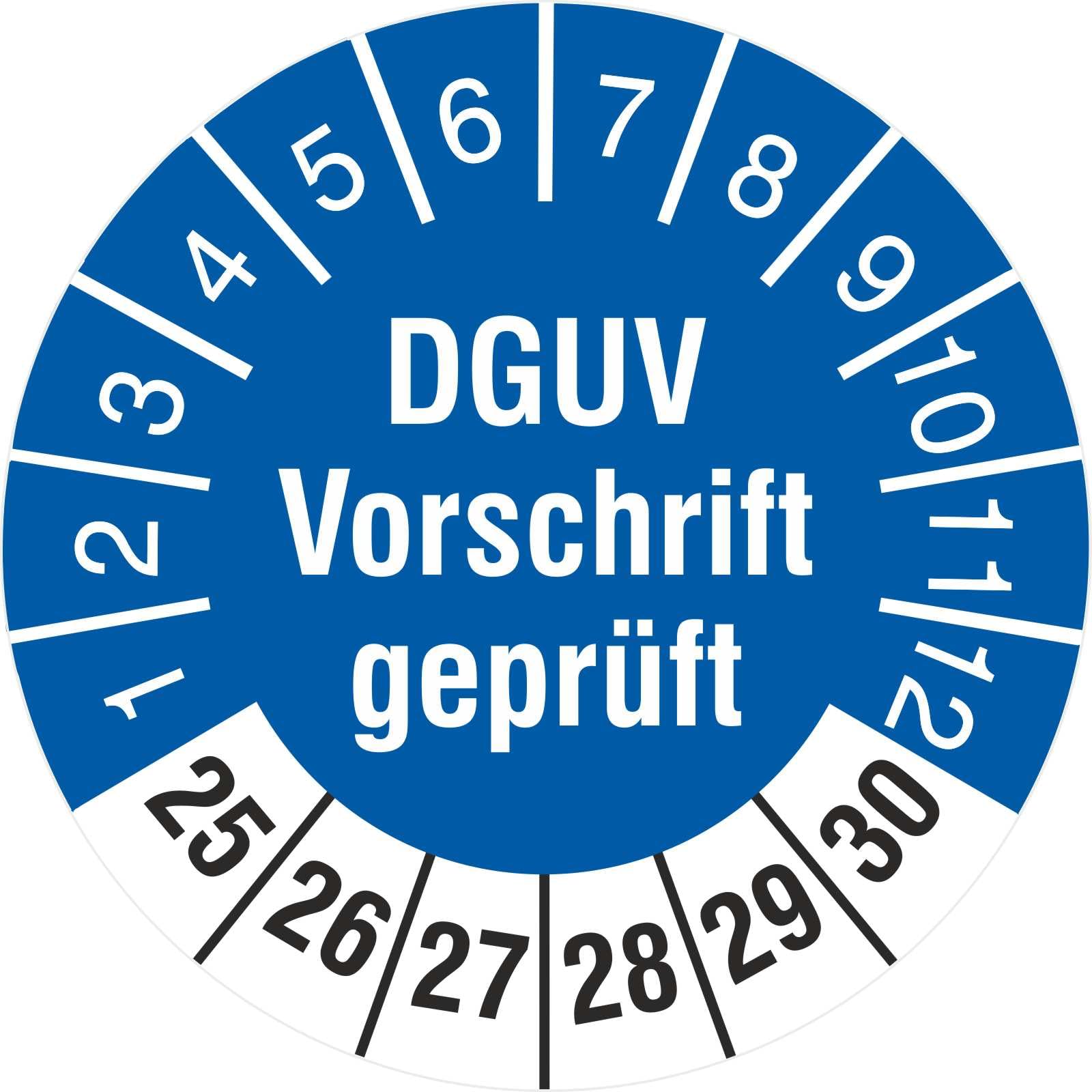 2500 Prüfplaketten Geprüft nach DGUV 2025-2030 Prüfetiketten 30 mm