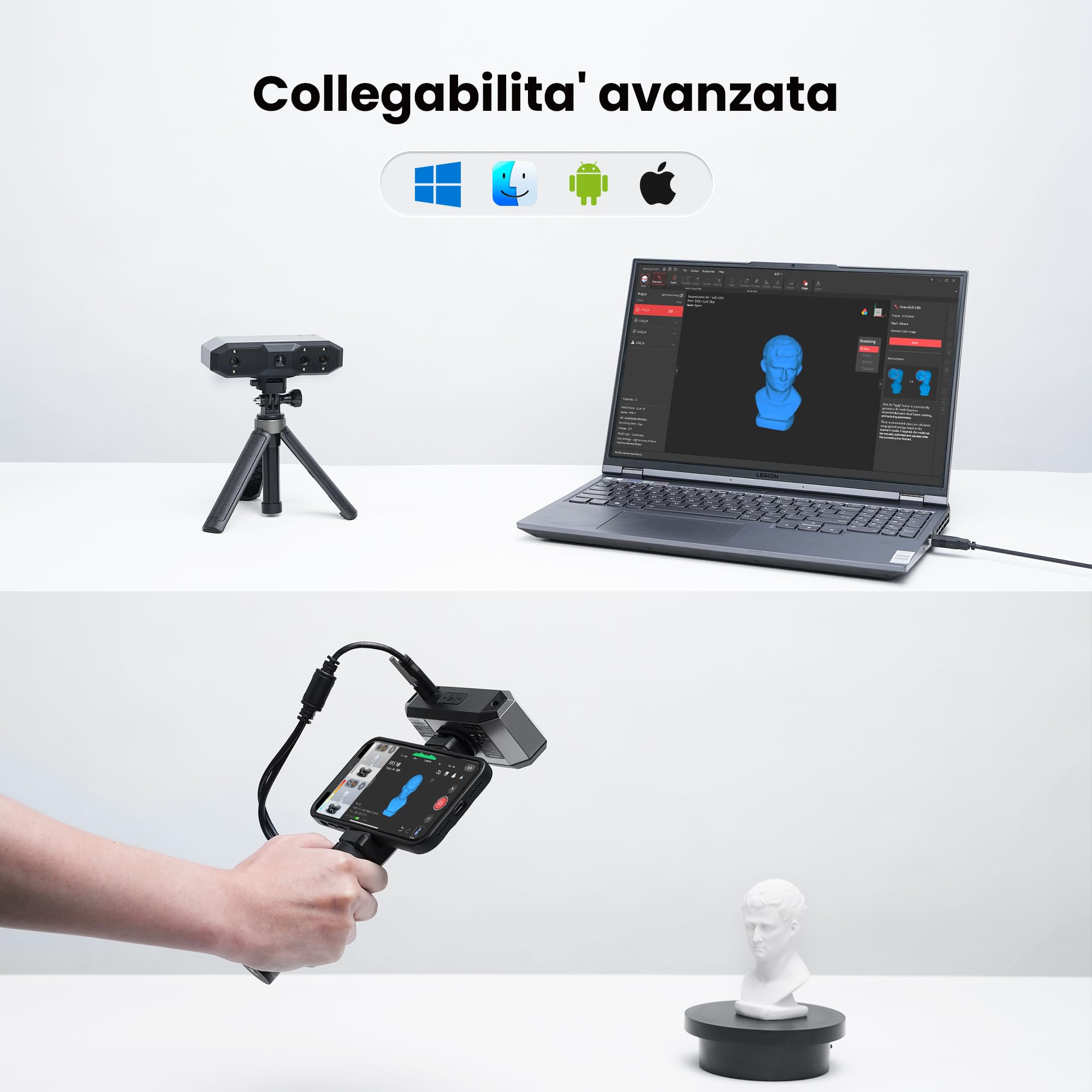 Revopoint MINI 2 Portatile 3D Scanner per Stampa 3D, Precisione 0,02 mm, Scansione Veloce 16fps, Luce Blu Industriale, Scanner per Modelli 3D a Colori per Denti, Gioielli e Piccoli Oggetti, Standard