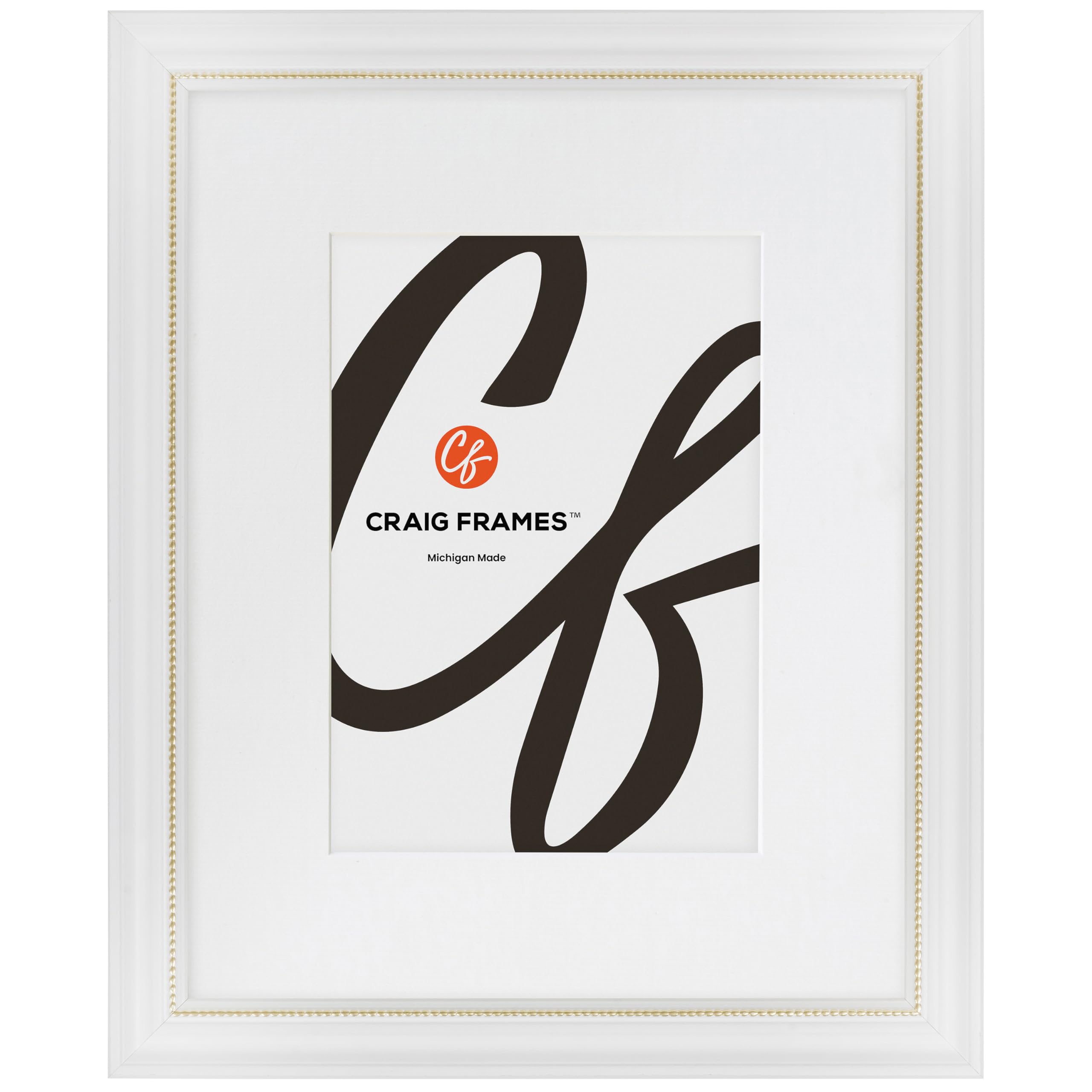 Craig Frames 314WG, 14x20 Picture Frame Matted for an 11x17 Photo, Ornate White and Gold