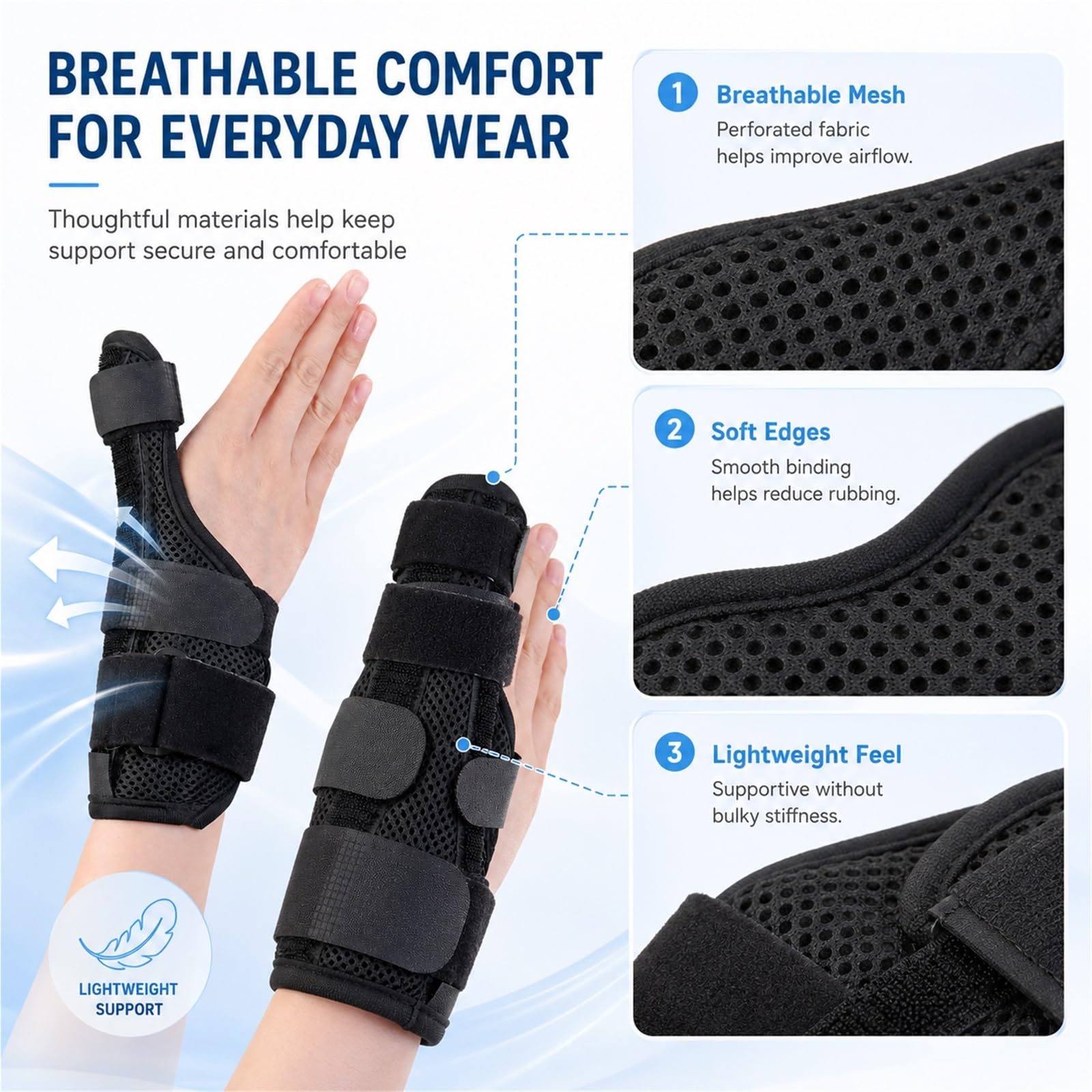 Tutore Pollice per Rizartrosi Tendinite e Tunnel Carpale Stecca Pollice con Supporto in Alluminio 3D Traspirante Stabilizzatore Polso Regolabile per Uomo e Donna(Thumb (One Size Fits All))
