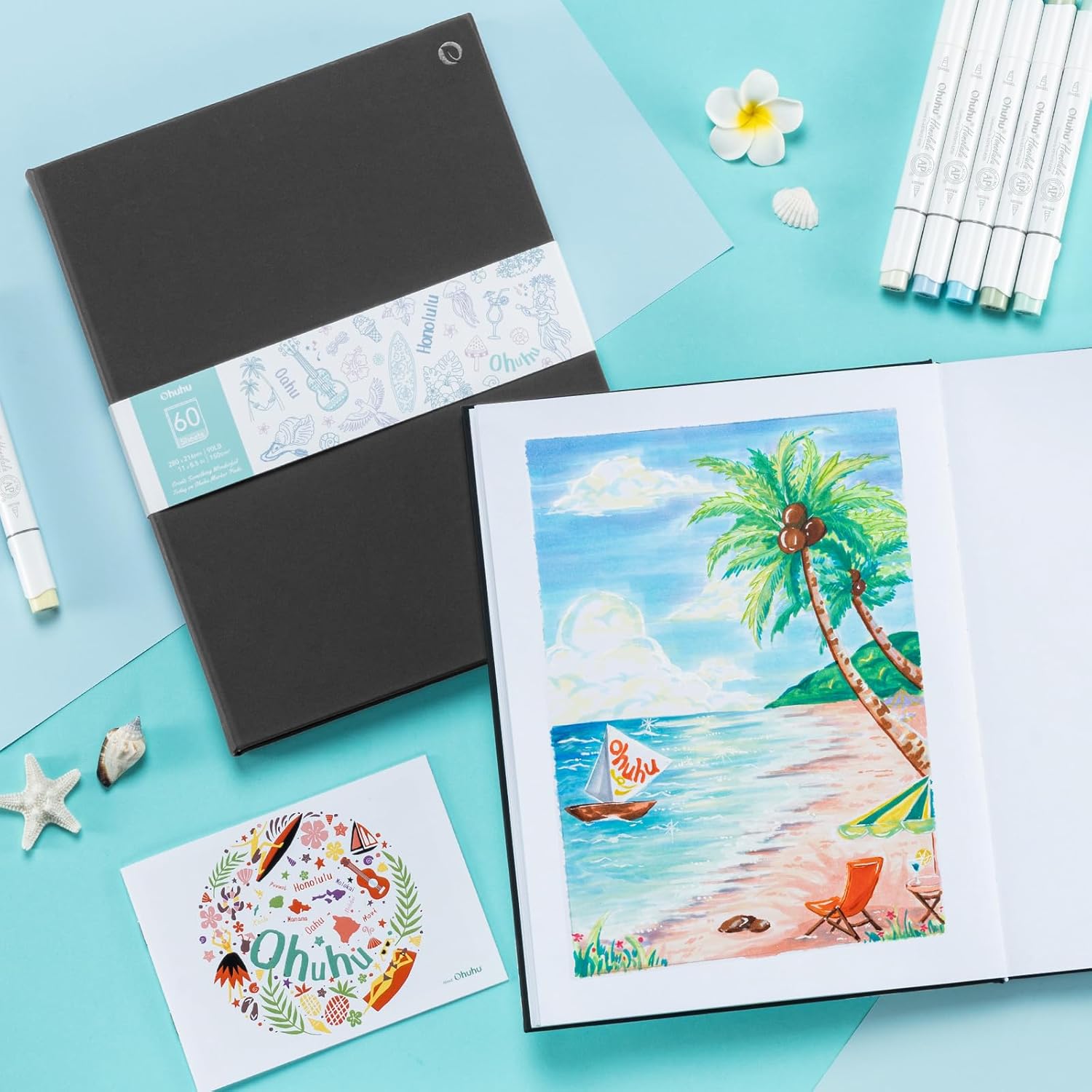 Ohuhu Double-Sided Marker Pad Art Sketchbook Bleedproof - 8.5"x11" Large Paper Size - 90 lb/150 gsm Smooth Drawing Paper - 60 Sheets/120 Pages - Hardcover Sketching Book for Alcohol Markers Paints - Image 9