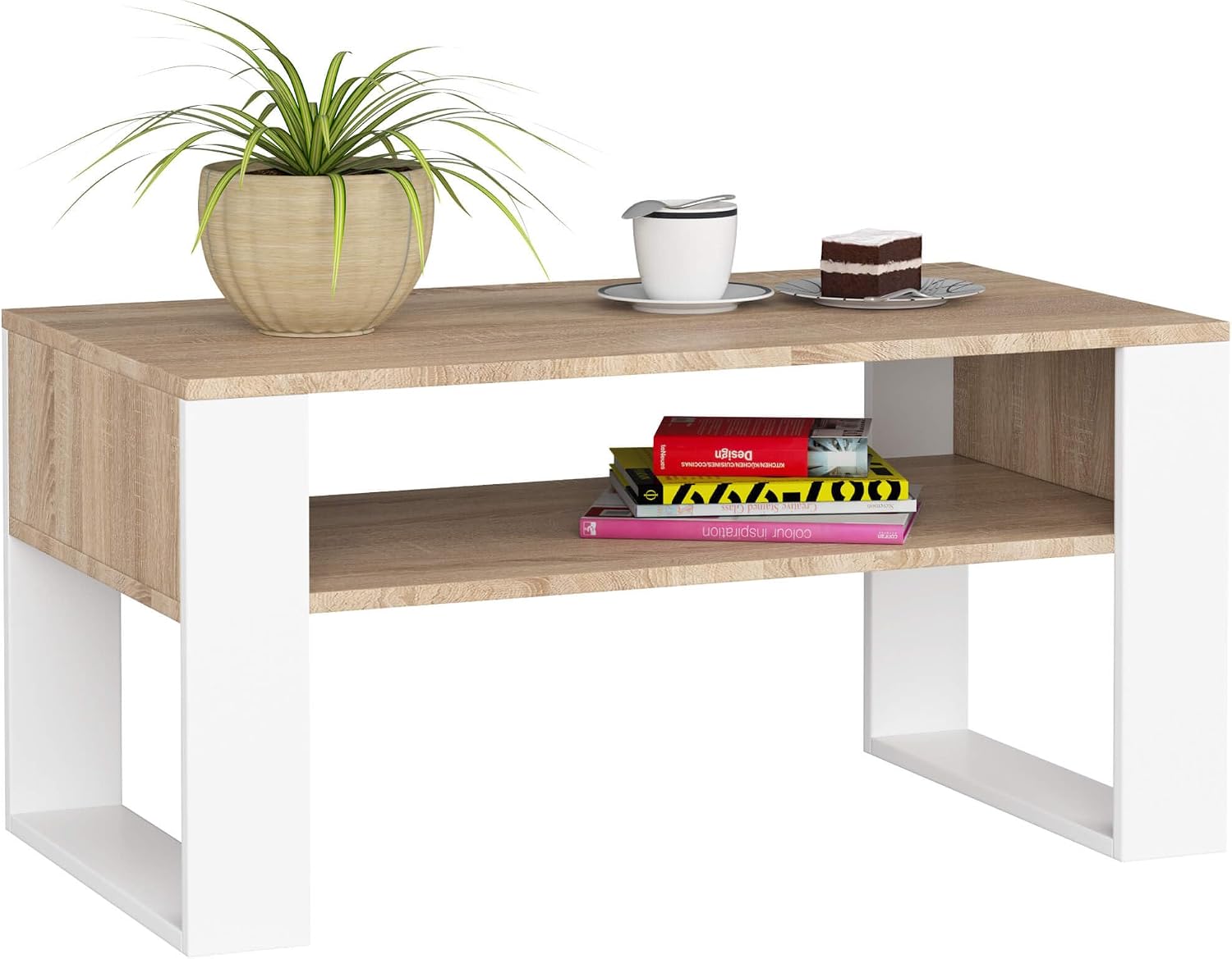 Tavolino da Salotto Moderno 105 x 60 x 40 cm – Design Elegante in Legno e Bianco, Superficie Alta Lucentezza, Ripostiglio Pratico con Cassetti | Leroy Merlin