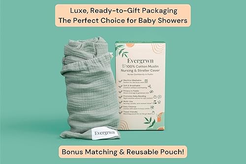 Miniatura 5 de Superior Design Evergrwn - Cubierta de lactancia multiusos para lactancia materna, 100% algodón, transpirable, con cuello de arco, cubierta de