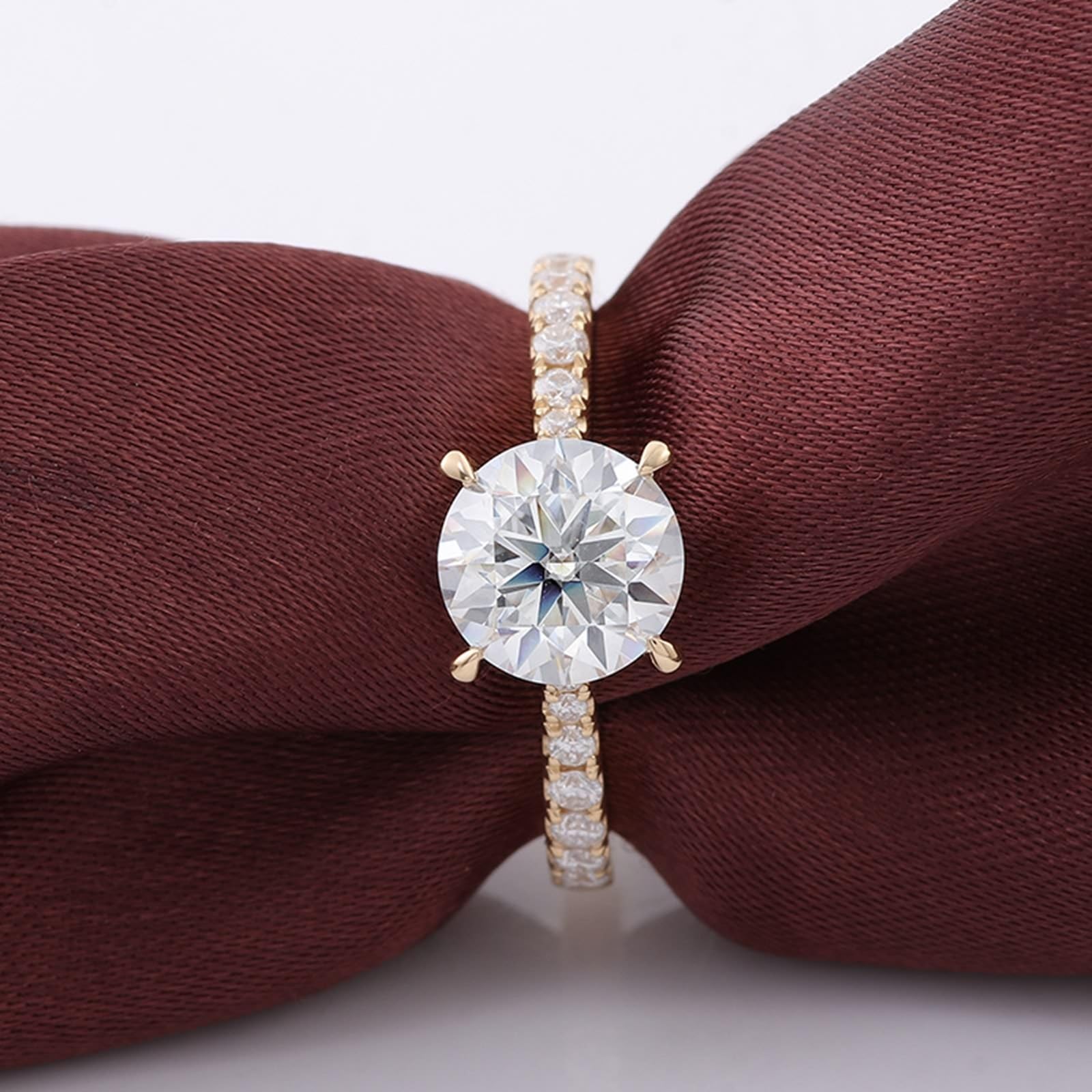 AMDXD Echtschmuck Hochzeitsband 9K/14K/18K Gelbgold, Klassiker 4 Klaue Pärchen Ringe mit 1/2/3ct Moissanit, Au 375/585/750 Gold Partnerringe, Gr.47-62