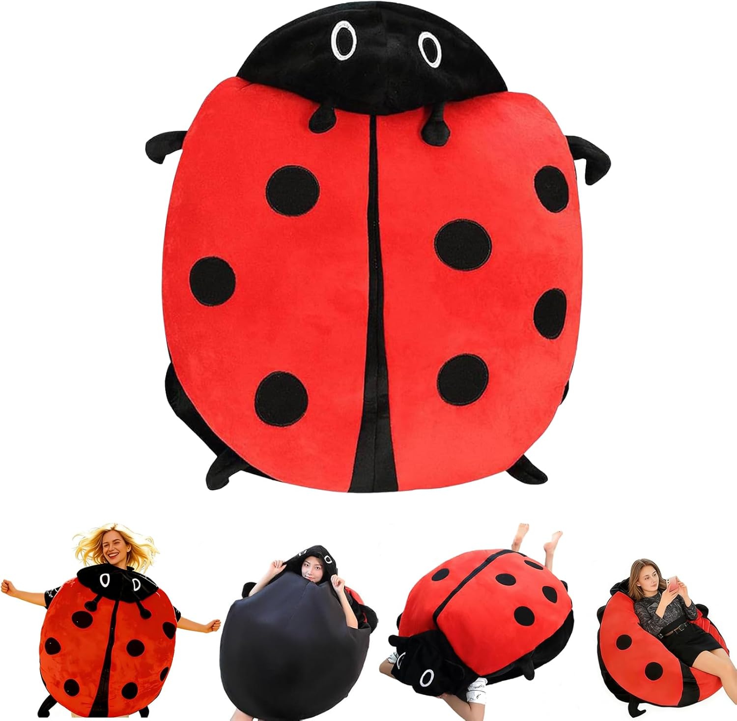 Wearable Lady Beetle Pillow, Giant Wearable Pillow Beetle-Inspired,Removable Oversized Lady Beetles Decorative Pillows,Funny Big Bug Plush Cushion for Kids and Adult (100CM / 40In)