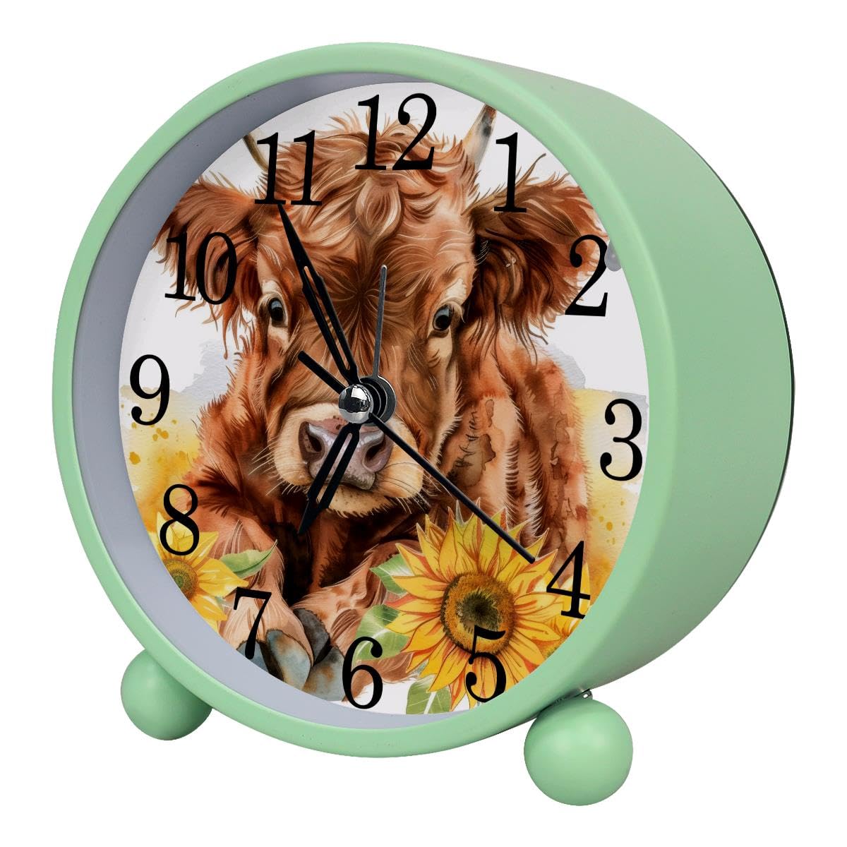 Luoweisi Alarm Clock Cow Sunflower, Silent Non-Ticking with Night Light