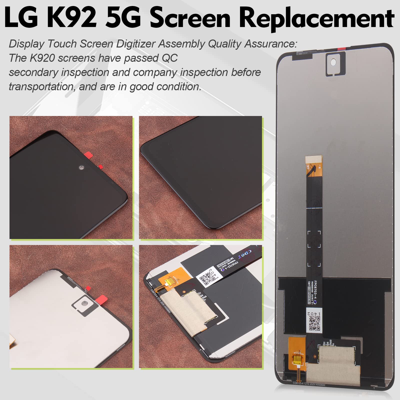 OCOLOR Screen Replacement for LG K92 5G LCD Display Repair Parts for LG K920 LM-K920AM1 K920TM0 K920AM4 6.7" Touch Screen Digitizer Assembly with Tools
