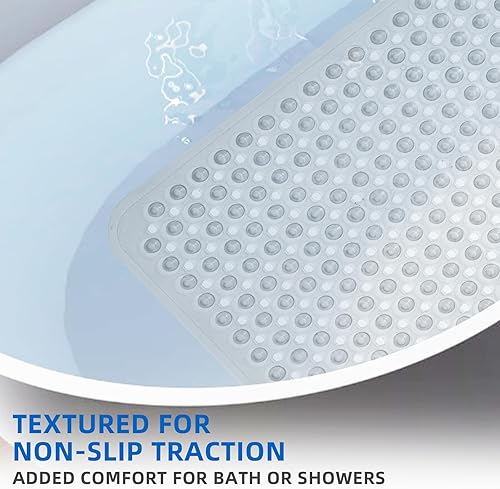 Miniatura 4 de MOONFLY Tapete para ducha y bañera, 40 x 16 pulgadas, extra largo, antideslizante, con ventosas y agujeros de drenaje, lavable a máquina y