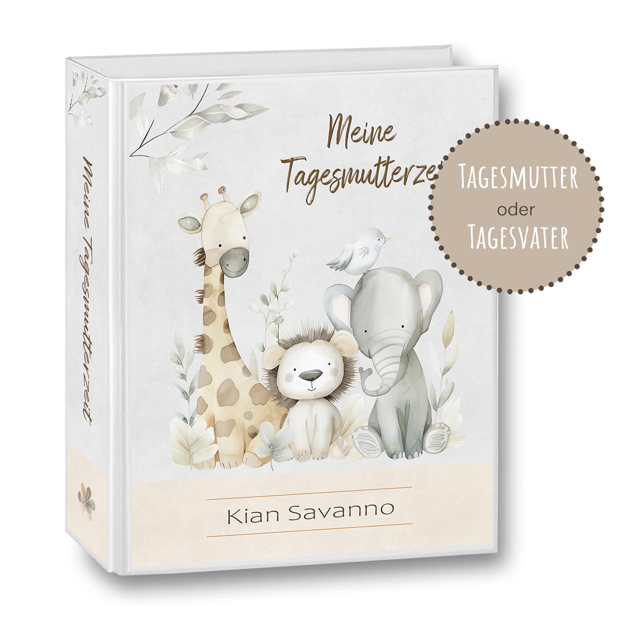 Kindergarten Ordner personalisiert Namen Wunschtext Savanna Family Giraffe Löwe Elefant Safari - Meine Kindergartenzeit Kindergartenordner A4 Portfolioordner Sammelordner Junge Mädchen