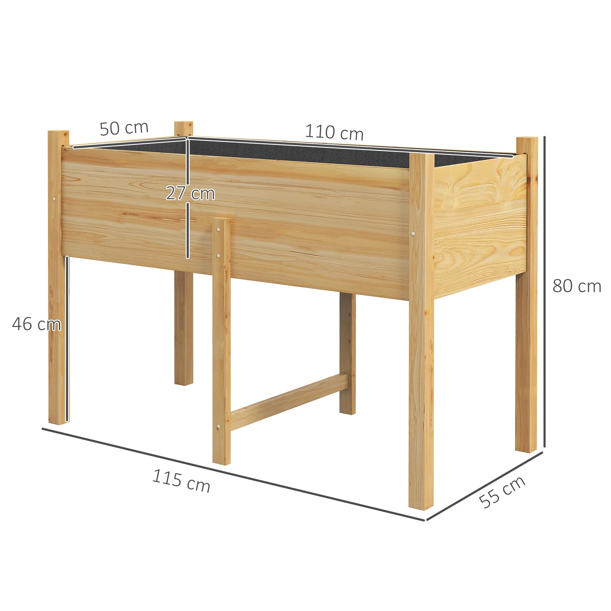 Outsunny Huerto Urbano Elevado Mesa de Cultivo de Madera 115x55x80 cm Jardinera de Cultivo con Tela no Tejida Carga 100 kg para Cultivo Plantas Flores Verduras Natural