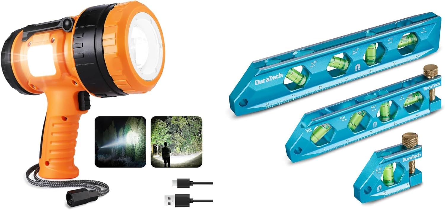DURATECH 3-Piece Level Tool Set & EverBrite Zoomable Spot Light