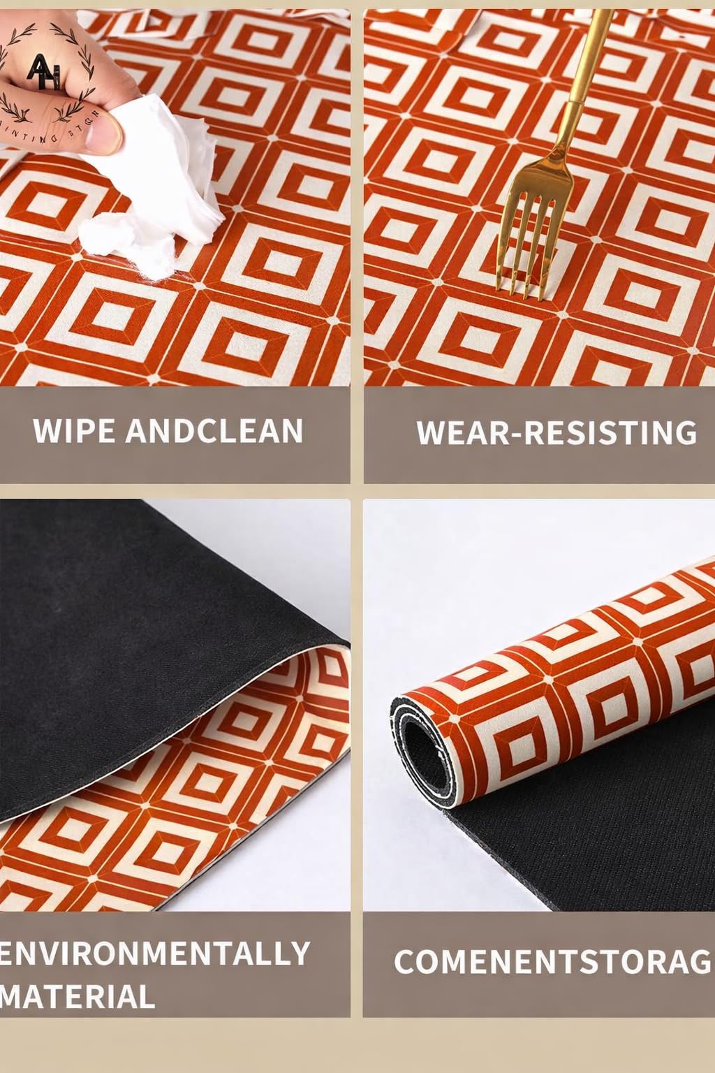HomeCloud Dish Drying Mat for Kitchen Counter Hide Stain Super Absorbent, Non-Slip, Heat-Resistant, Great for Dishes,Rack Pad, Kitchen Counter, Coffee Maker, Coffee Item (Chess Rust, 50x40cm) 2