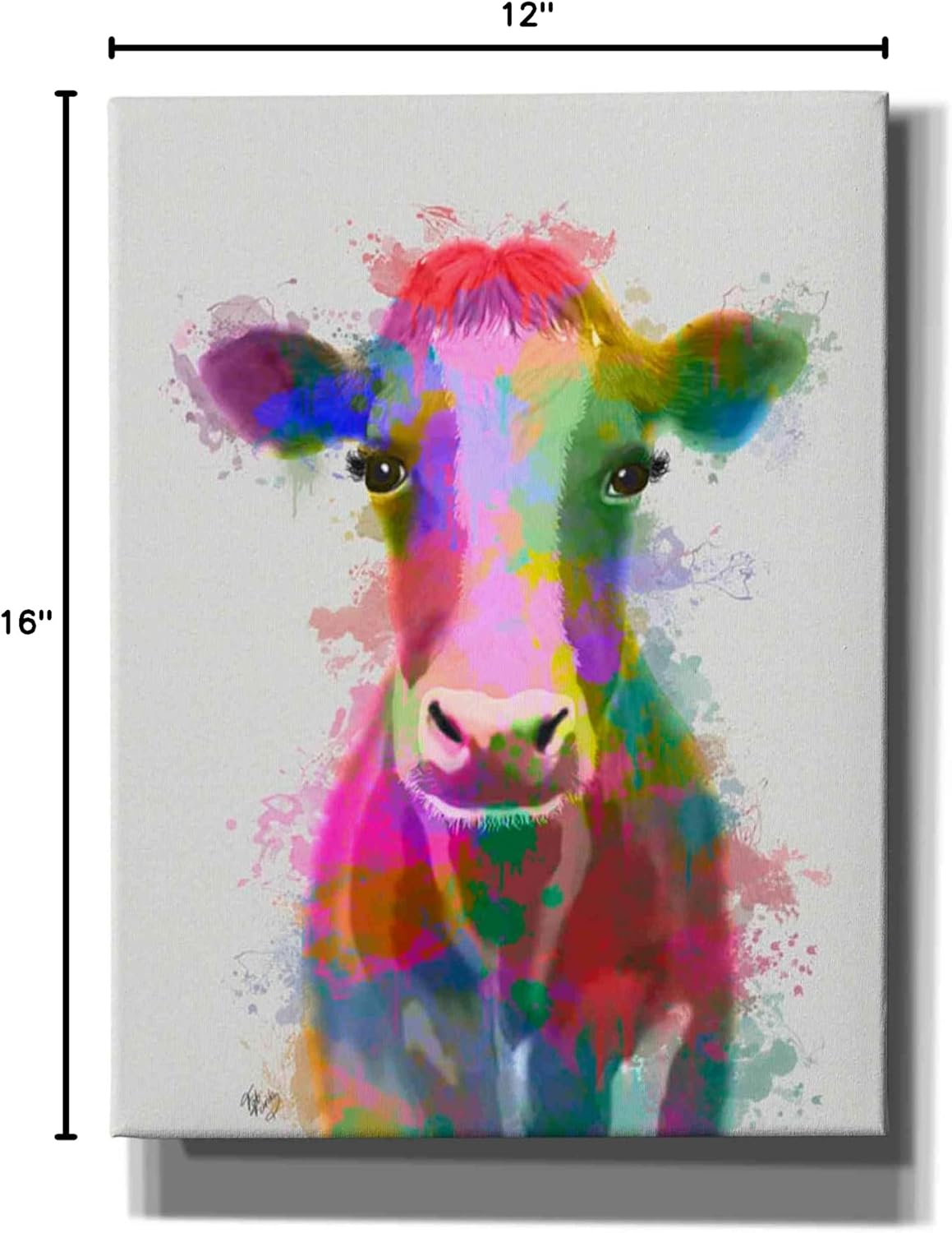 Epic Graffiti 'Rainbow Splash Cow' by Fab Funky Canvas Wall Art, 12"x16"