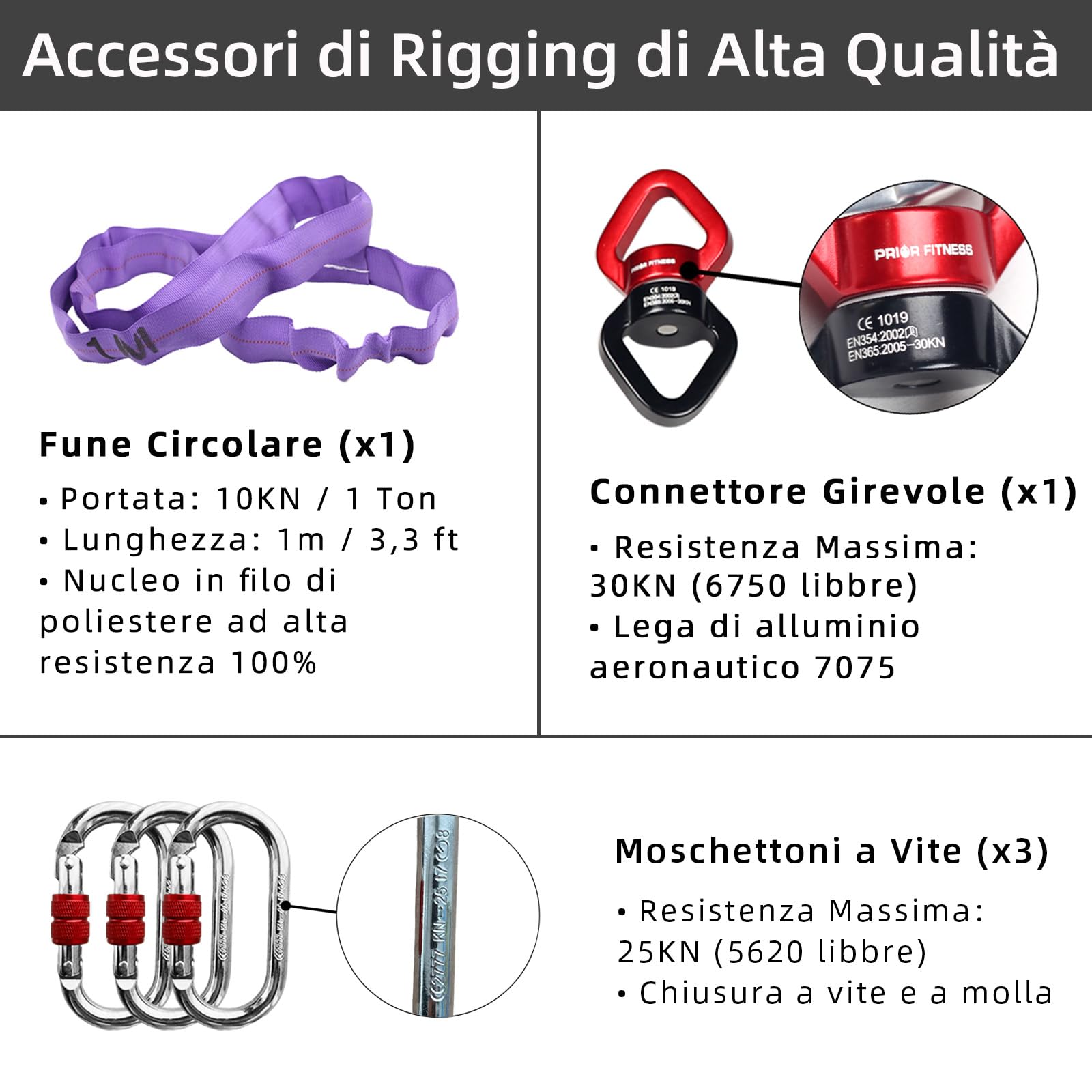 PRIOR FITNESS Set di Cerchio Aereo Lyra, Anello Aereo a Punto Singolo in Acciaio Inossidabile con Kit di Montaggio Completo, Resistenza Elevata Certificata SGS 490kg/1080lbs per Danza Aerea