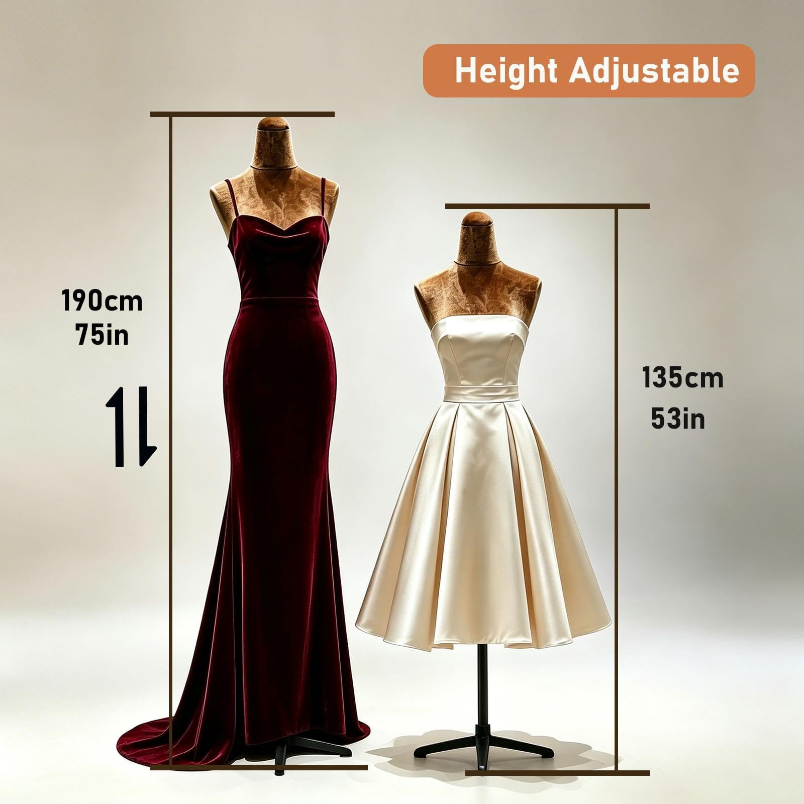 Maniquí Femenino Alfilerable de Terciopelo, Altura Total Regulable