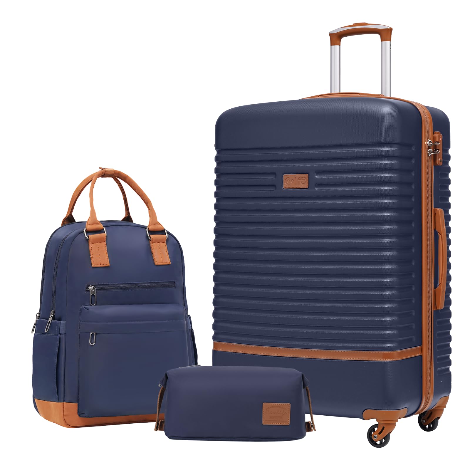 COOLIFE Koffer Trolley Koffer Reisekoffer von ABS Hartschalen Trolley 4 Rollen TSA-Schloss Der Koffer Enthält 1 Reiserucksack und 1 Kulturbeutel