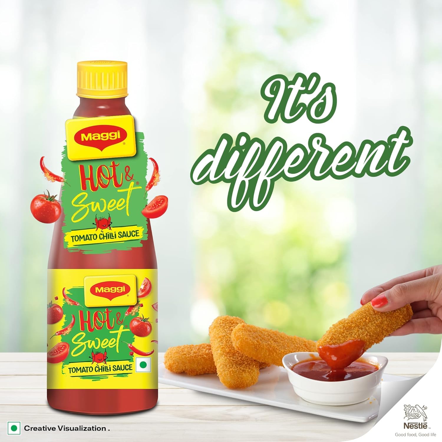 Maggi Hot & Sweet Tomaten Chilli Salsa 500 g – Picante y dulce, ideal para salsas, platos a la parrilla, platos refinados, salsa de condimento versátil, perfecta para salsas con Kajal