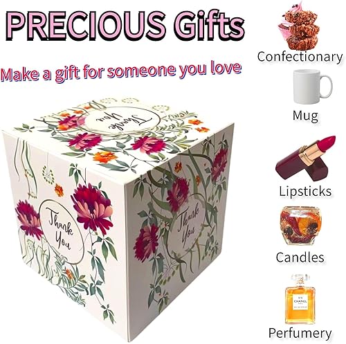 Miniatura 4 de Paquete de 20 cajas cuadradas con diseño floral de 5 x 5 x 5 pulgadas, para bodas y celebraciones de baby shower, cajas de regalo de agradecimiento