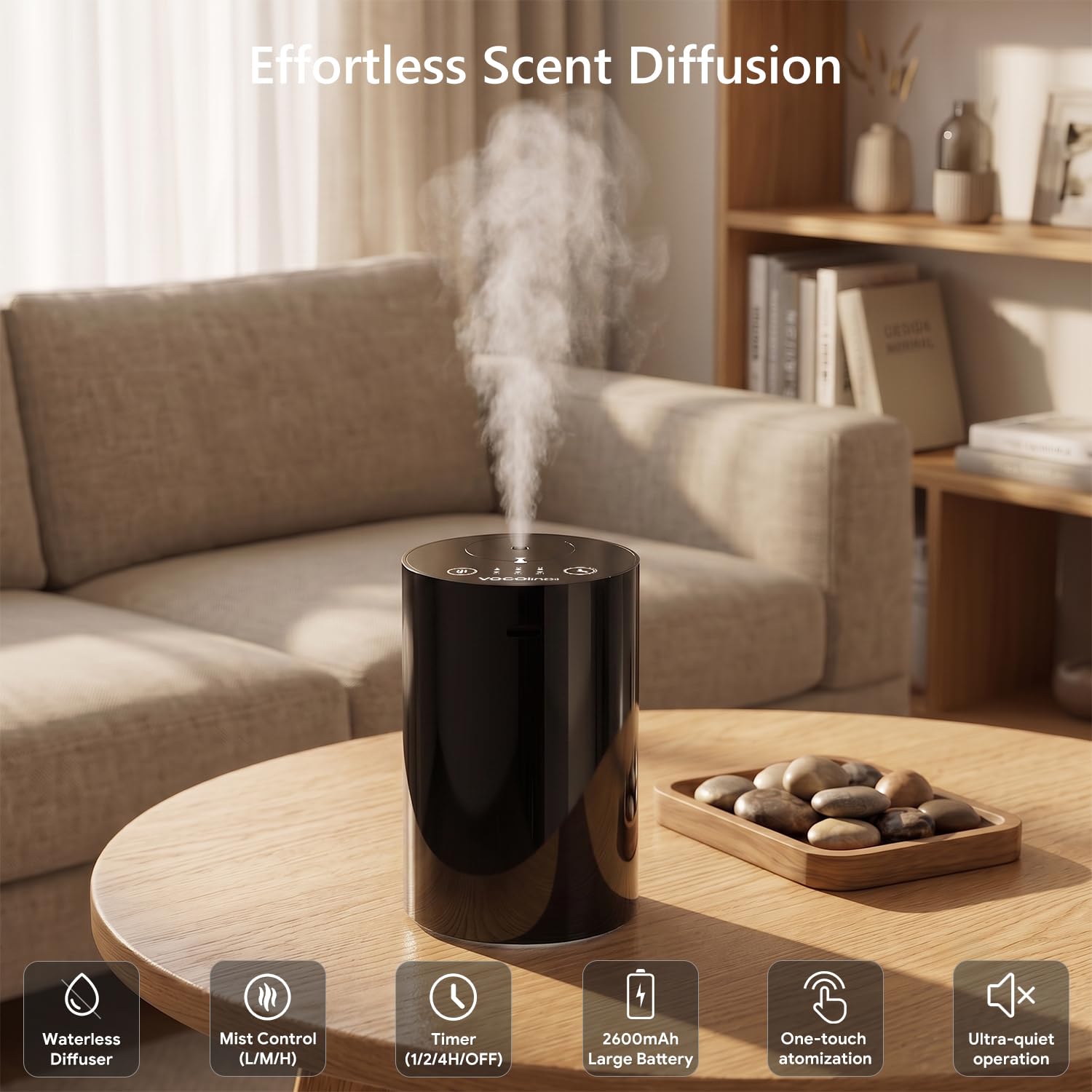 Diffusore senza acqua per oli essenziali, Mini diffusore portatile per aromi, Aromaterapia, Zerstäuber, con 10 ml di olio profumato per hotel, 1/2/4H/Timer, 3 livelli di nebbia per casa, stanza, auto