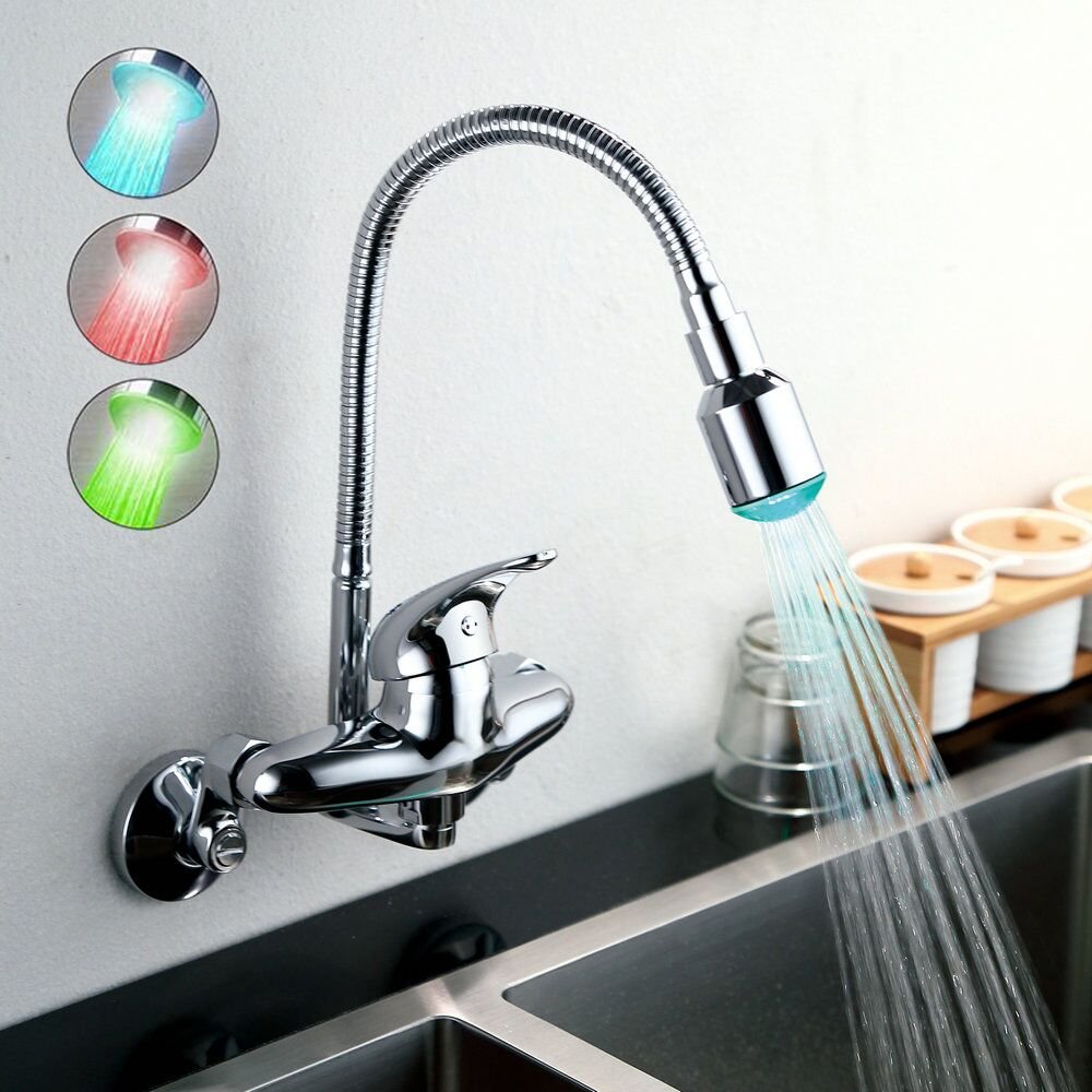 Amazon | Homelava キッチン用3色LED混合水栓金具 シャワー付き蛇口 壁 Amazon | Homelava キッチン用3色LED混合水栓金具 シャワー付き蛇口 壁