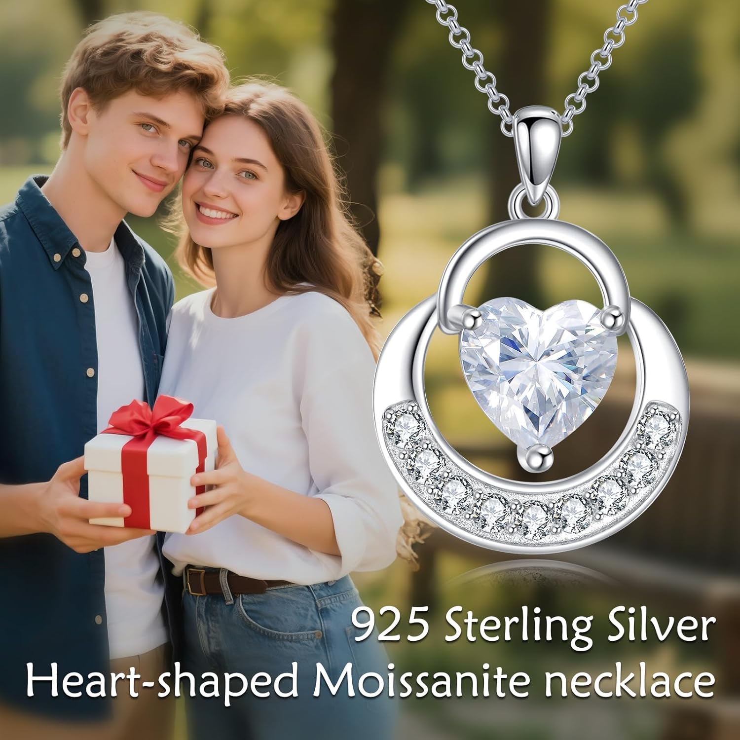 925 Sterling Silver Moissanite Heart Necklace for Women, Horseshoe Pendant Necklace Valentine's Day Birthday Mothers Day Graduation Jewelry Gifts for Her Mom Girlfriend Daughter 18+2" - Image 5