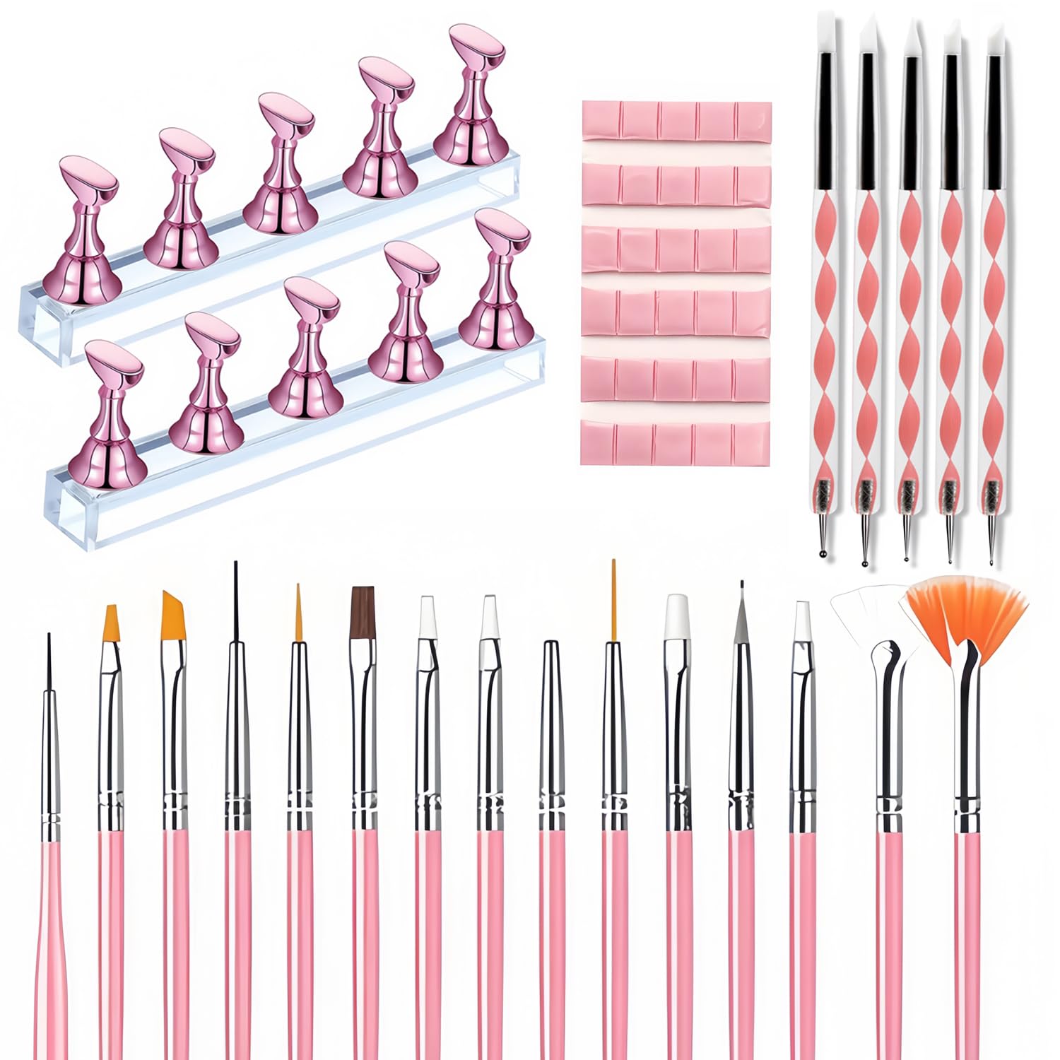 Nail Art Tools Set 15 Nail Art Brushes 5 Dotting Pens with Nail Stand Holder Professional Nail Design